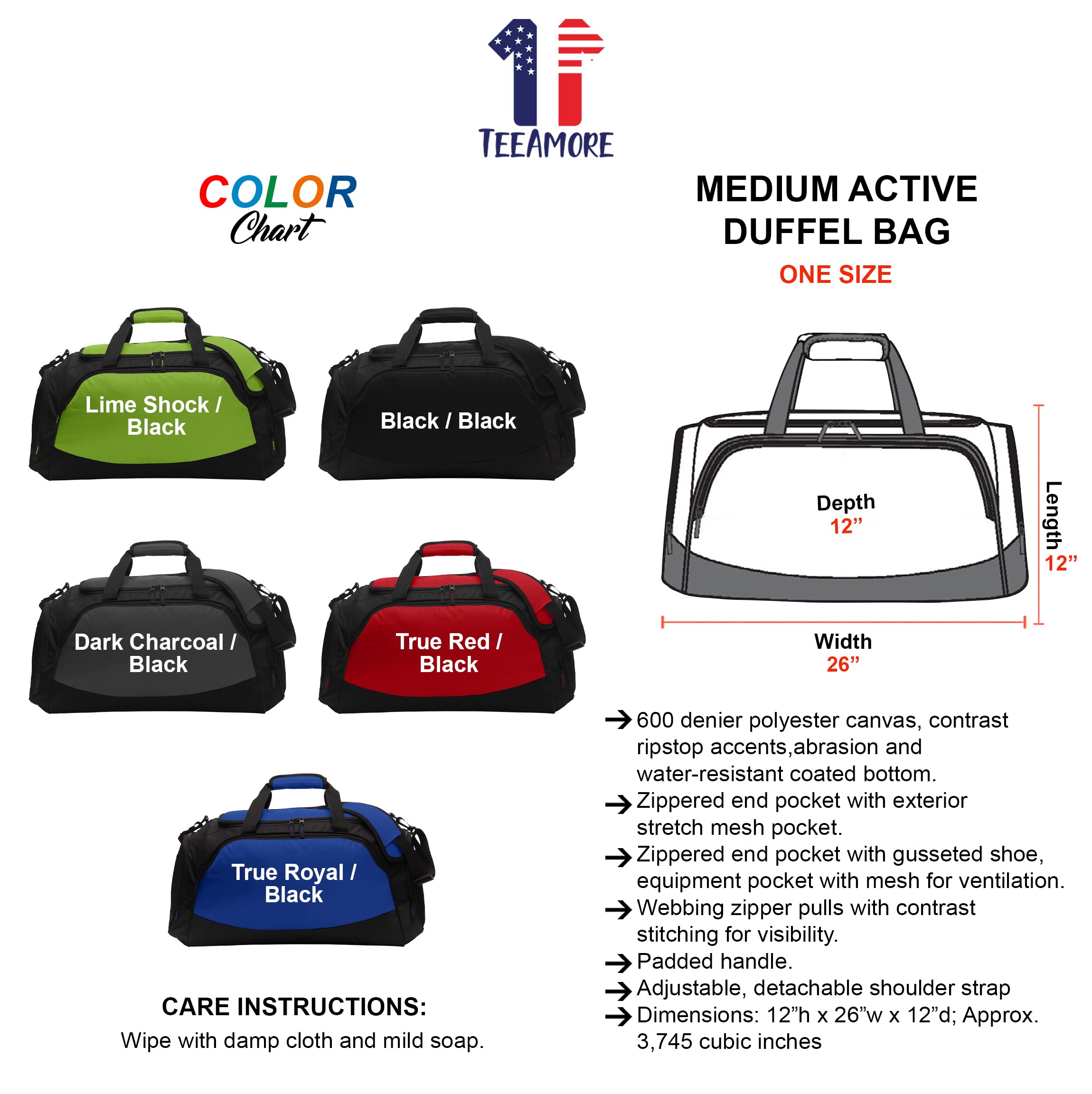 Custom Embroidered Monogram Sport Duffel Bag - Medium Size Gym Travel Bag for Men & Women - True Royal Black - Perfect for Workouts, Sports, Travel & Weekend Getaways