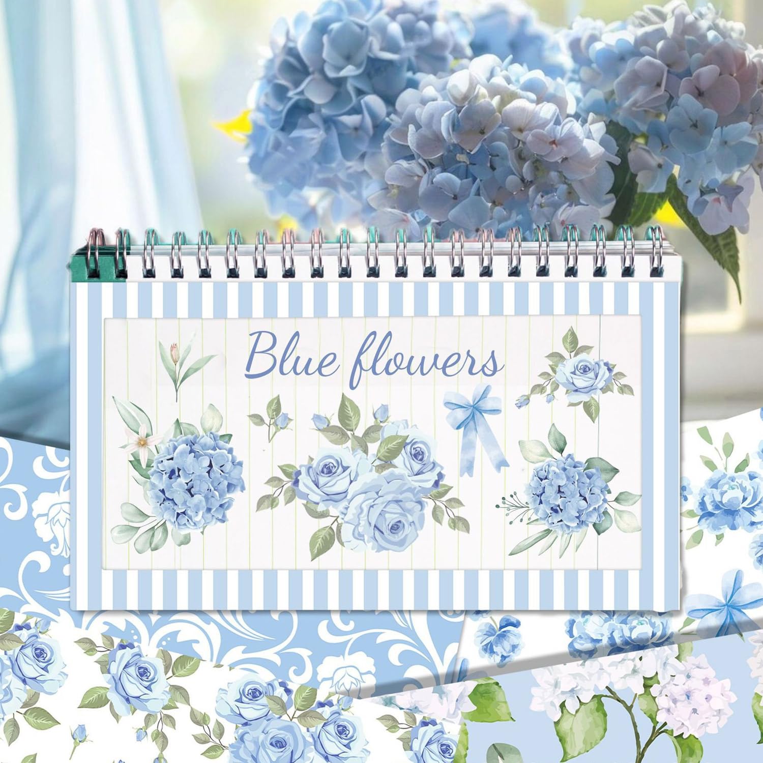 WLXTREE Blue Floral Scrapbook Paper - 24 Sheets Double Sided Light Blue Hydrangea Patterned Cardstock for Card Making, Photo Albums, Journals & DIY Crafts | Perfect for Scrapbooking, Invitations, Gift Wrapping & Home Decor
