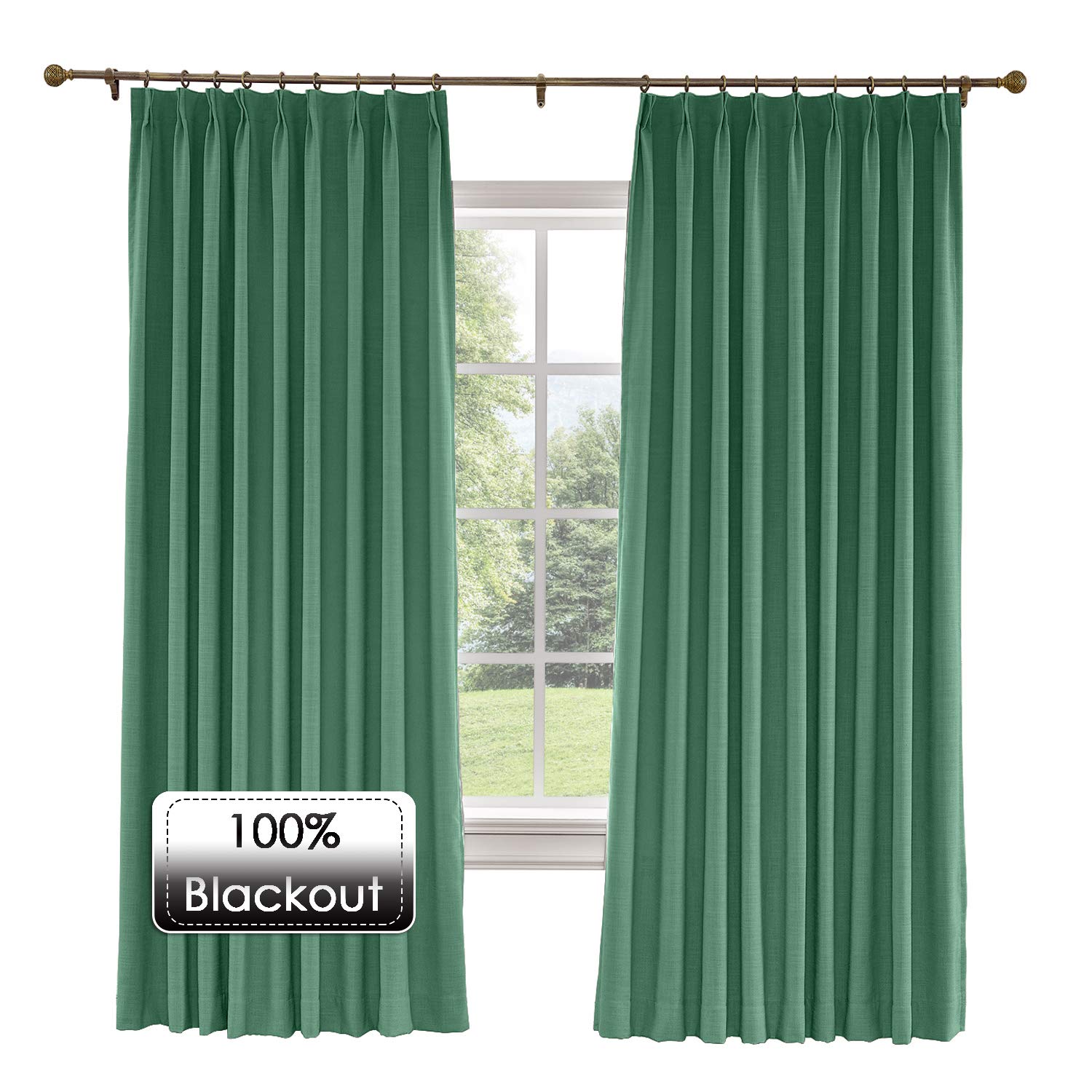 Extra Wide Blackout Linen Curtains - Thermal Insulated Pinch Pleat Drapery for Large Windows (120x96-inch, 1 Panel, Peacock) | Darkening Room Divider for Living Room & Floor-to-Ceiling Windows | Perfect for Home Theater, Nursery & Light-Sensitive Sleepers