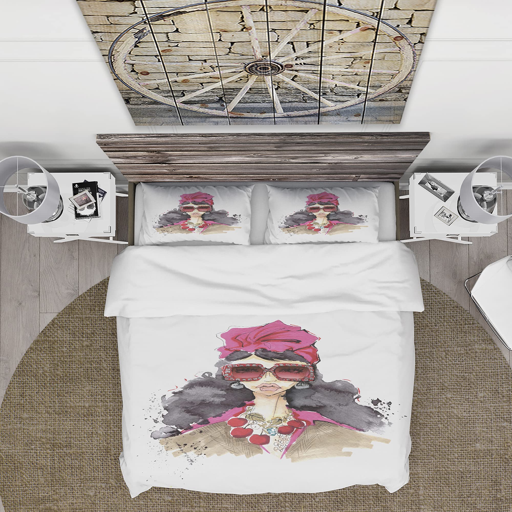 Trendy Girl in Sunglasses Duvet Cover Set Queen Size - Modern & Contemporary 3-Piece Bedding Set, All Season White Duvet Cover - Perfect for Teen Girls' Room, Dorm Decor & Cozy Bedroom Makeover