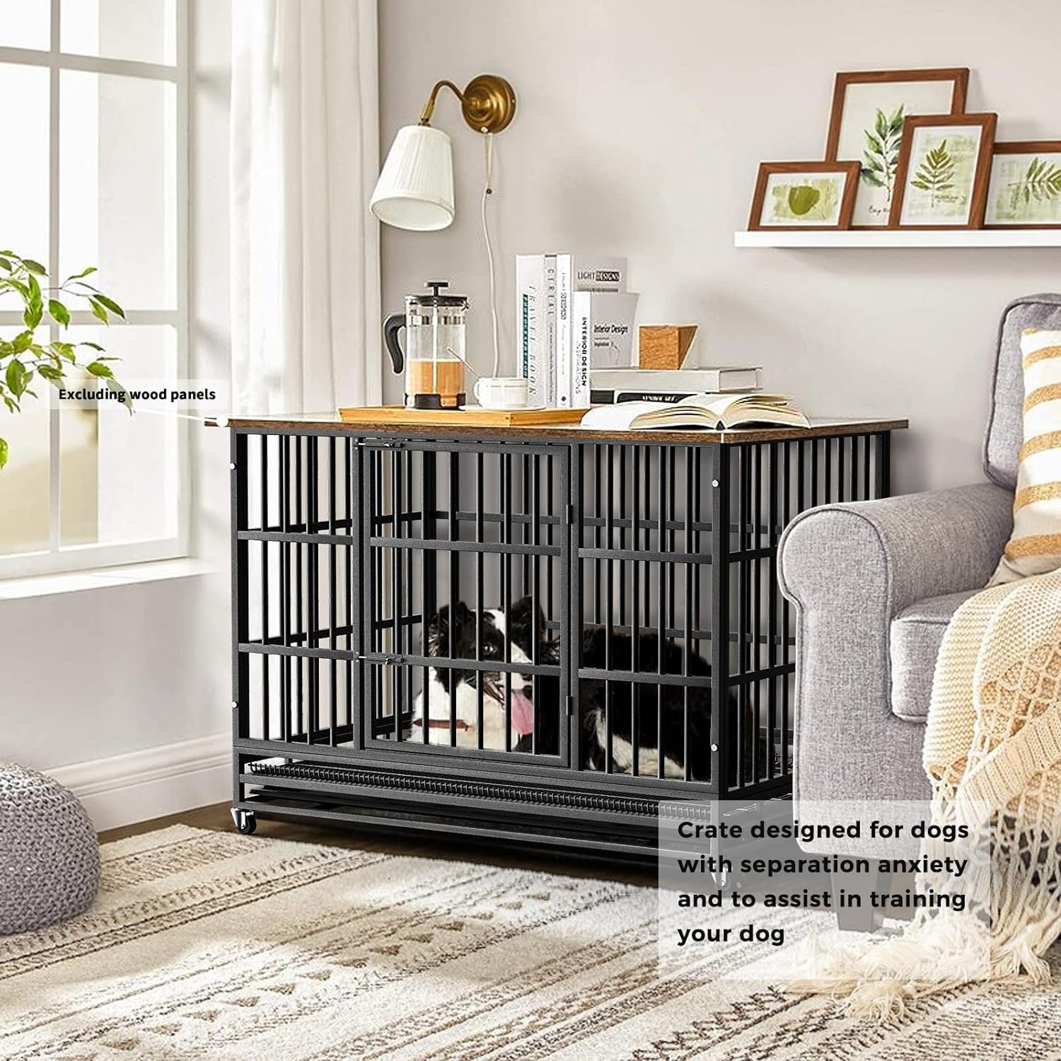 48 Inch Heavy Duty Dog Crate - Indestructible Large Dog Cage Kennel for High Anxiety Dogs | Escape Proof & Sturdy Lock Design | Extra Large Indoor Pet Crate with Double Doors & Removable Tray | Perfect for Travel, Training, and Home Security