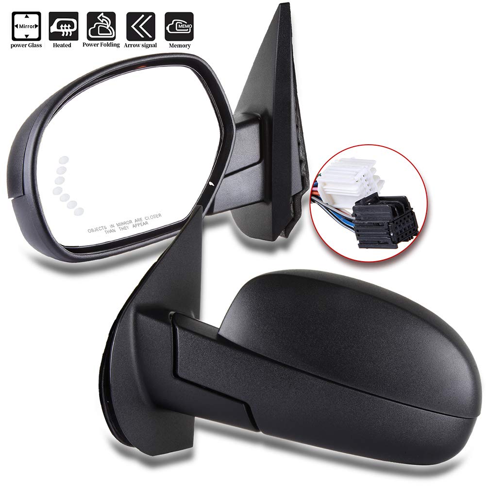 SCITOO Power Folding Heated Side View Mirror with Turn Signal & Memory Function - Compatible with 2007-2013 Chevy Silverado 1500/2500HD/3500HD - Driver Side Exterior Mirror with Puddle Lamp (Black) - Perfect for Night Driving & Winter Conditions