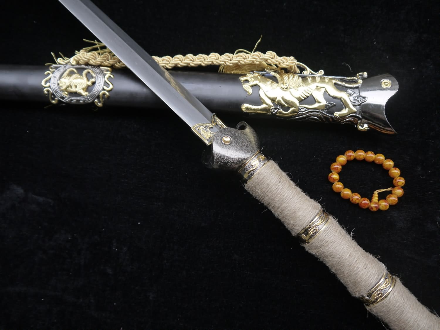 Handmade Damascus Steel Chinese Tortoise-Snake Sword - 41