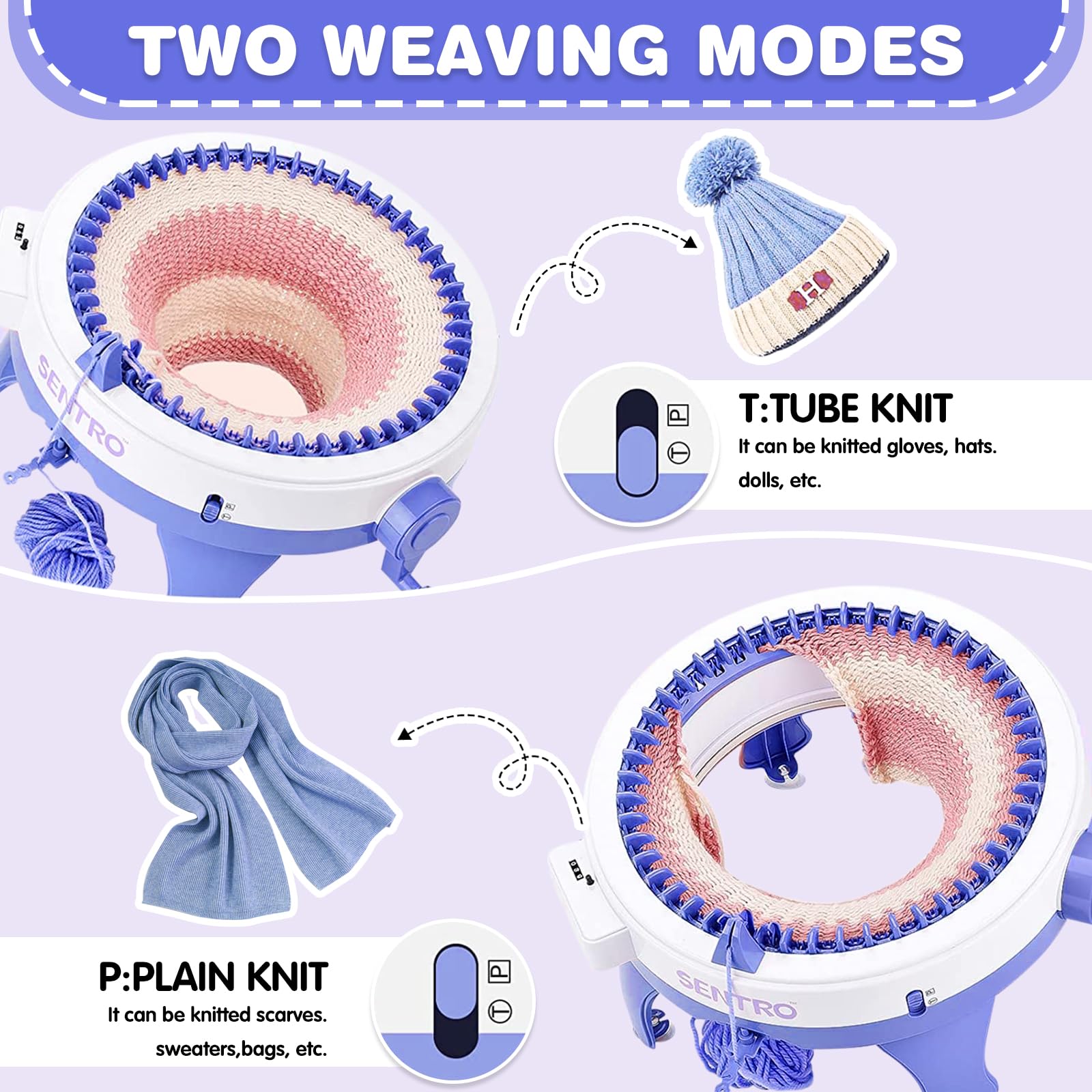 SENTRO 48-Needle Smart Knitting Machine with Row Counter - DIY Double Knit Crochet Loom Kit for Adults - Perfect for Handmade Scarves, Hats & Home Decor Projects