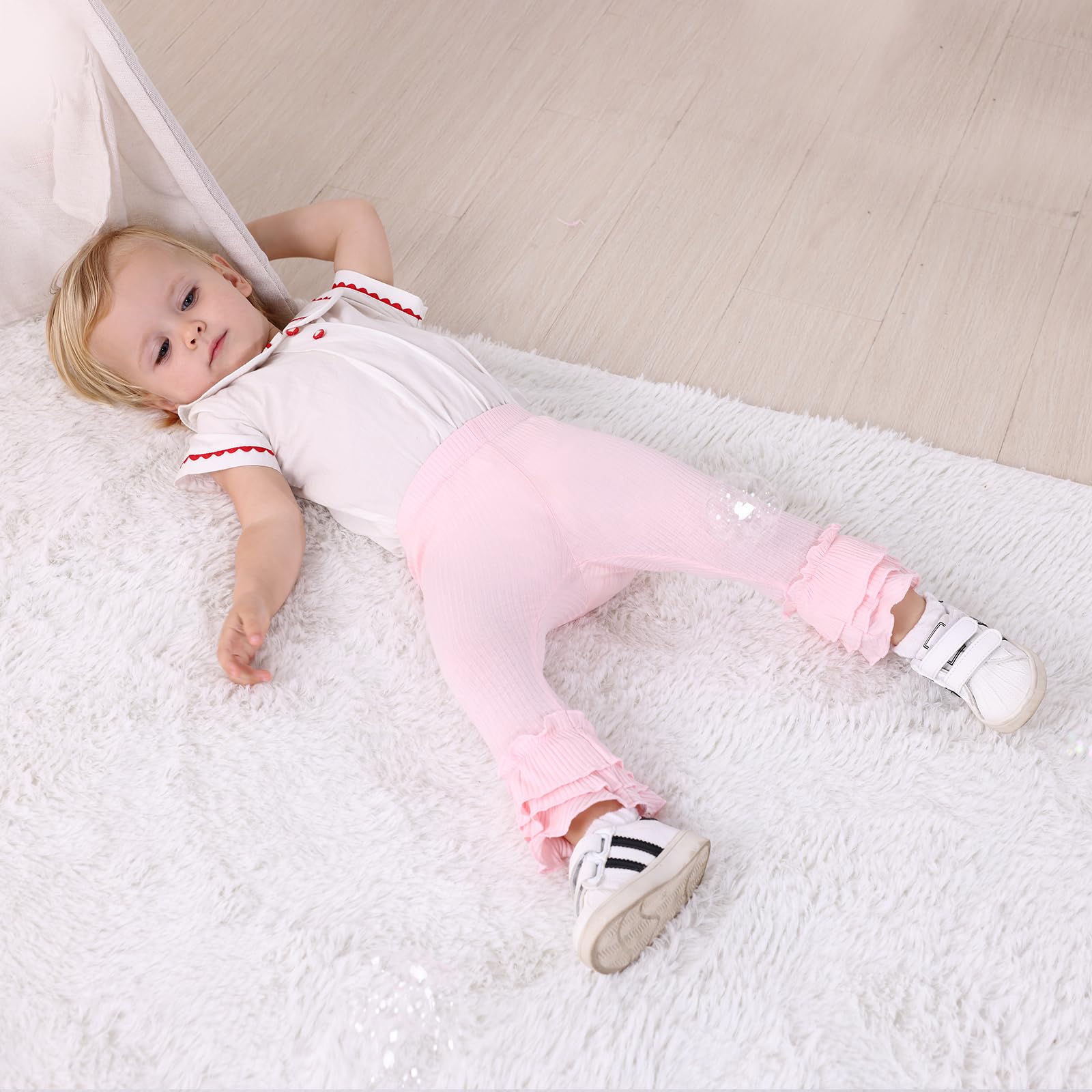 Newborn Baby Girl Pants Leggings - Ribbed Straight Flare Bell Bottoms 5-Pack | Soft Cotton Infant Toddler Leggings for Playtime, Daycare & Photo Shoots