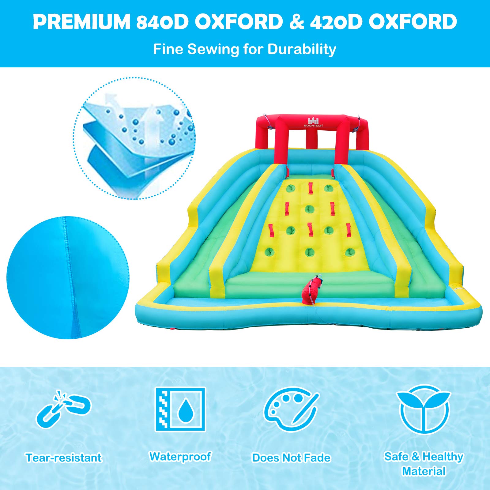 BOUNTECH 15x12FT Inflatable Water Slide Park for Kids - Dual Racing Slides, Heavy Duty Climbing Wall, Backyard Water Play Inflatable for Outdoor Summer Fun | Perfect for Birthday Parties, Family Gatherings & Backyard Water Games