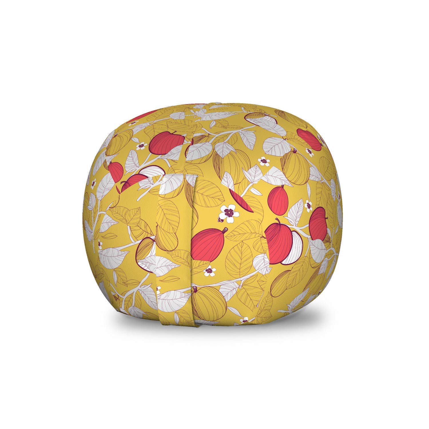 Ambesonne Fruit Storage Toy Bag Chair - Washable Stuffed Animal Organizer with Leaves, Figs & Flowers Pattern - Small Size in Dark Coral & Earth Yellow - Perfect for Kids' Room, Nursery & Playroom Organization