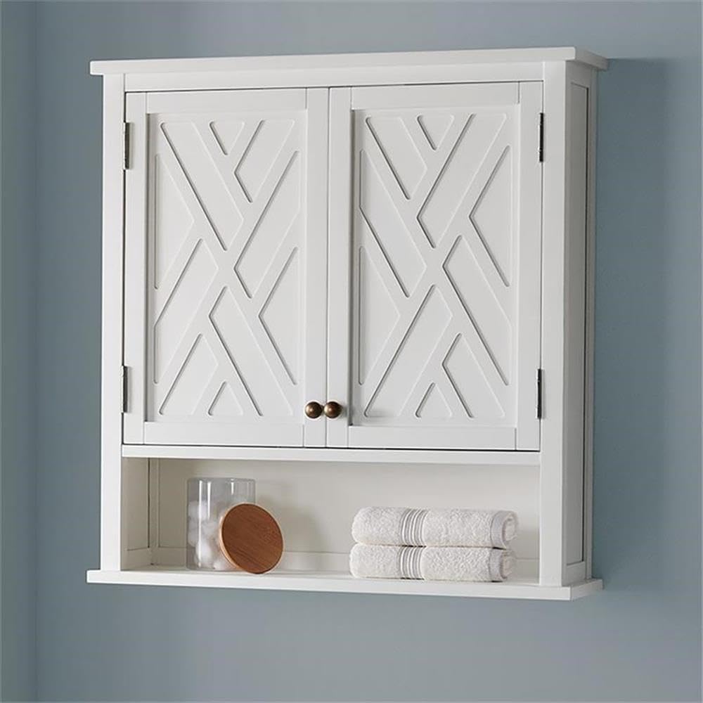 Alaterre Coventry White Wall Mounted Bathroom Storage Cabinet with 2 Doors & Open Shelf - 27