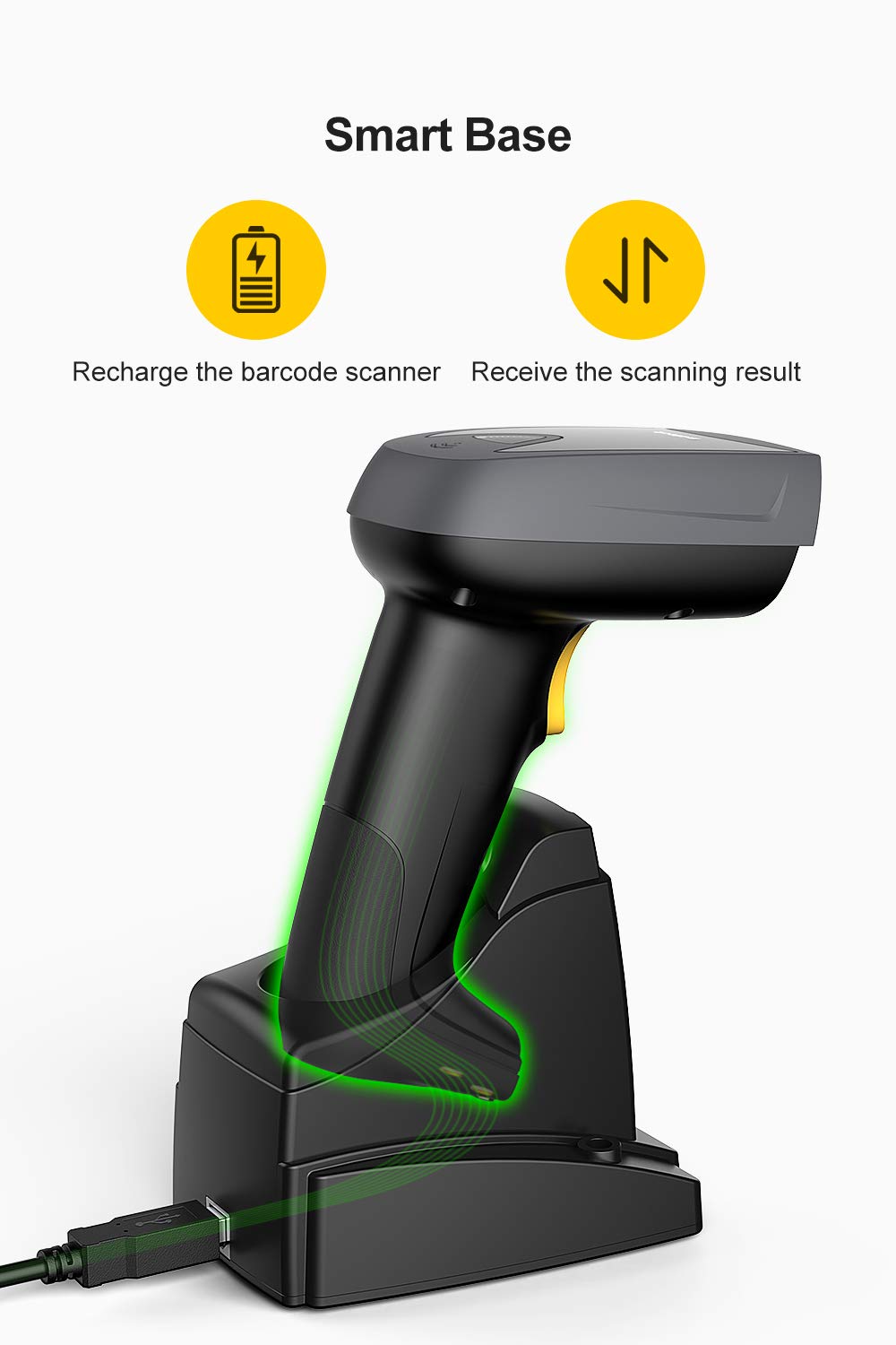 Inateck Bluetooth 2D Barcode Scanner - Wireless QR Code Reader with Smart Charging Dock, 2000mAh Battery (30 Days per Charge), Screen Scanning Support - BCST-52 - Ideal for Retail, Warehouse & Inventory Management
