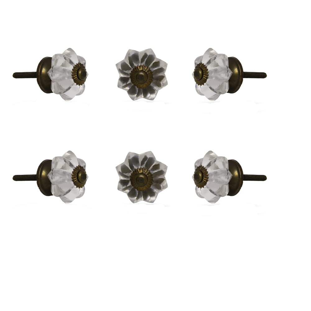 Vintage Clear Melon Knobs - Set of 6 Antique Cabinet Hardware for Kitchen, Wardrobe & Dresser Drawers | Decorative Pulls for Home Furniture & Cupboard Doors | Perfect for Farmhouse, Shabby Chic & Cottage Style Decor