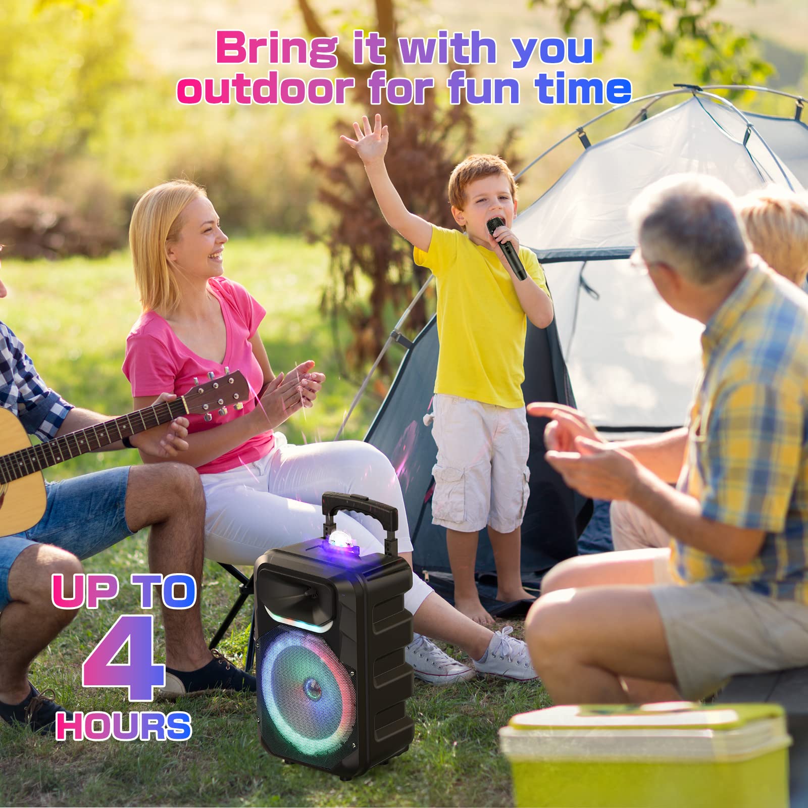 Portable Bluetooth Karaoke Machine with 2 Wireless Microphones & 10