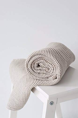 Premium Soft Linen Bath Towel - Natural/White Waffle Weave, Eco-Friendly & Biodegradable Home Textile, Made in Europe - Perfect for Spa, Bathroom & Sustainable Living