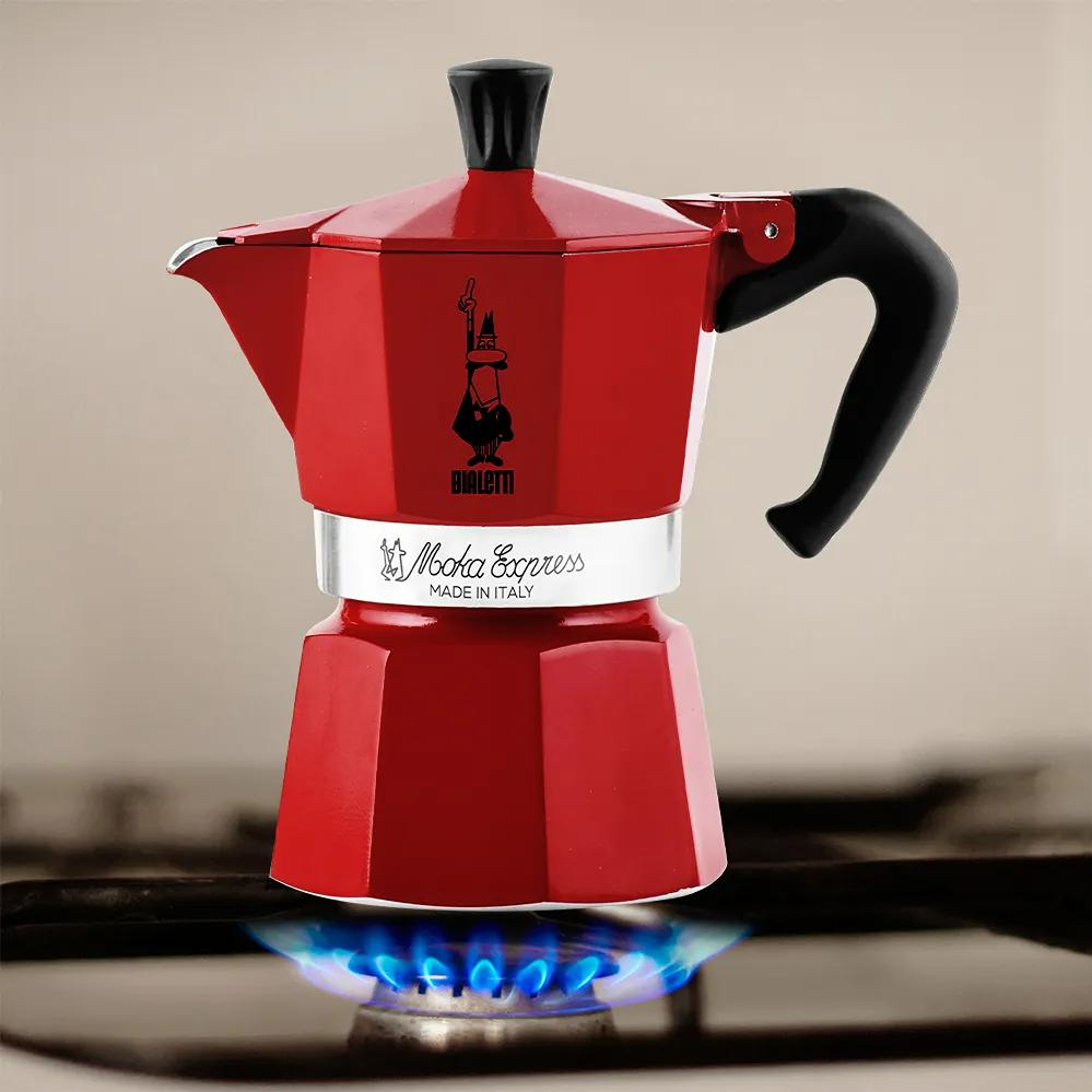 Bialetti Moka Express Stovetop Espresso Maker - 3 Cup (Red) | Italian Coffee Maker for Home & Office | Perfect for Espresso, Latte & Cappuccino