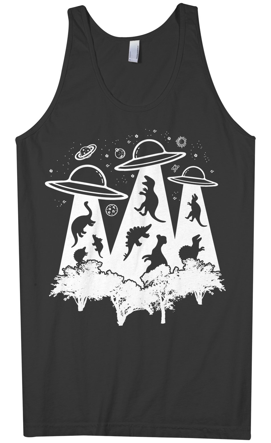 Threadrock Men's Dinosaur Alien Abduction Graphic Tank Top - Funny Sci-Fi Vintage Tee for Casual Wear, Summer Outfits & Cosplay Events