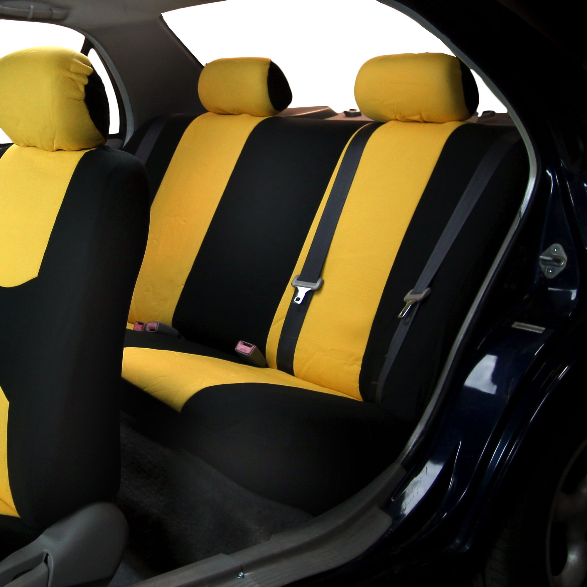 FH Group Universal Flat Cloth Car Seat Covers Full Set - Front Seats & Solid Rear Bench for Cars, Trucks & SUVs (Yellow) | Perfect for Daily Commute, Road Trips & Vehicle Protection