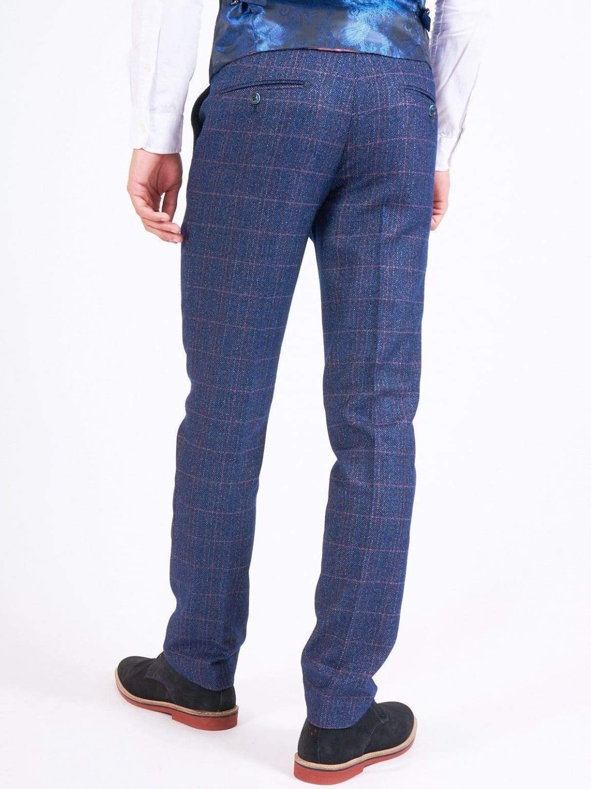 Marc Darcy Harry Men's Blue Slim Fit Tweed Check Suit Trousers | Formal Office Wear & Wedding Attire for Stylish Gentlemen