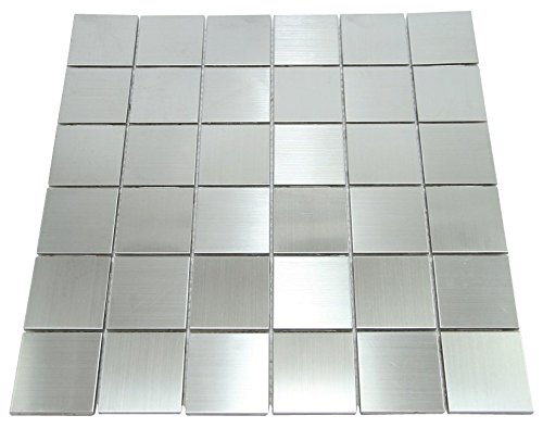 Matte Silver Stainless Steel Metallic Square Glass Mosaic Tiles - Waterproof Peel & Stick Backsplash for Kitchen, Bathroom, Shower Walls - Modern Home Decor for DIY Projects & Commercial Spaces