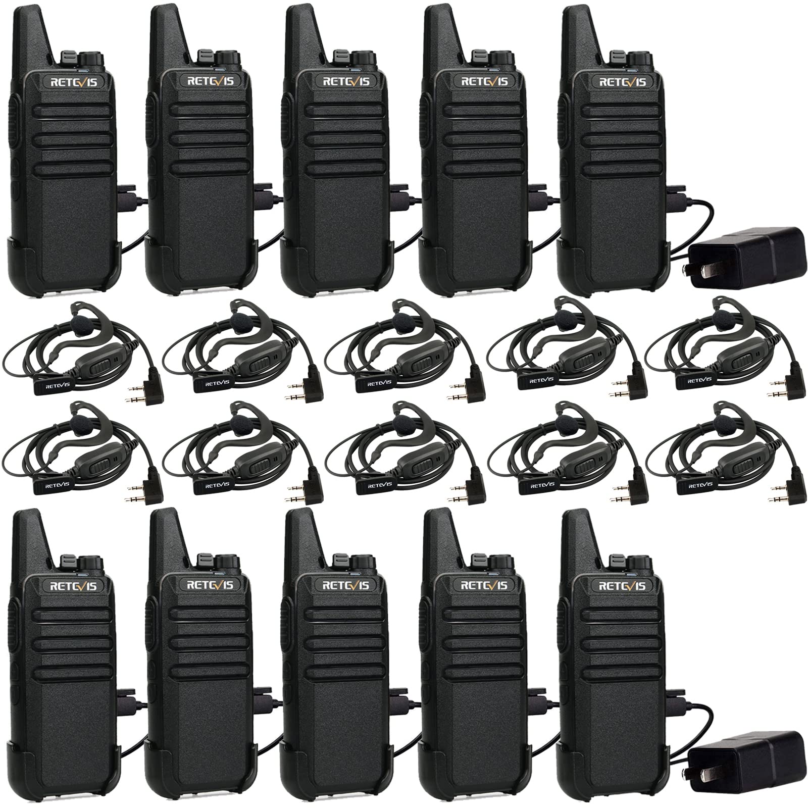 Retevis RT22 Rechargeable Long Range Two-Way Radios Walkie Talkies with USB VOX & 2-Pin Earpiece Headset - 5-Pack for School, Retail, Church, Restaurant, Emergency Communication & Outdoor Activities