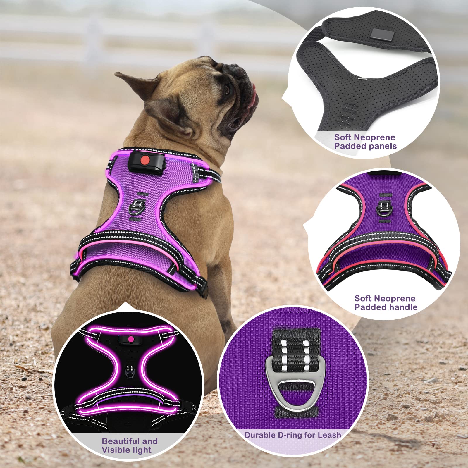 Rechargeable LED Dog Harness with Handle - No Pull Light Up Safety Vest for Small, Medium & Large Dogs | Adjustable Soft Night Walking Gear for Pets | Perfect for Evening Walks, Jogging & Outdoor Adventures