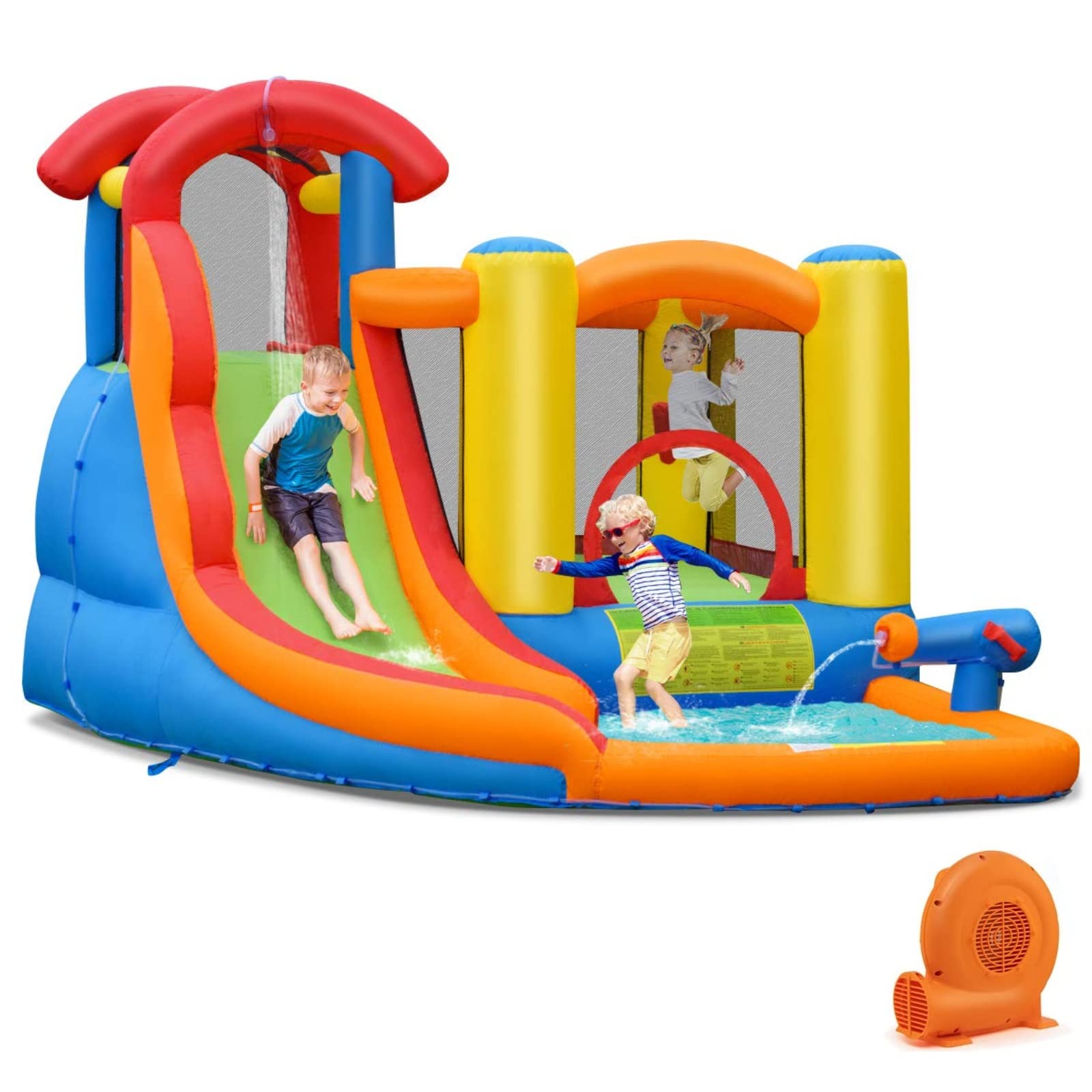 **BOUNTECH 6-in-1 Inflatable Water Slide & Bounce House for Kids - Outdoor Water Play with GFCI 750W Blower, Splash Pool, Water Cannon - Perfect for Toddlers, Boys & Girls Backyard Parties, Summer Fun, and Birthday Gifts**