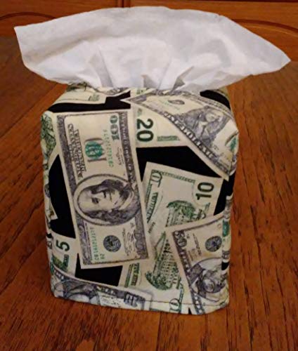 Handmade Square Tissue Box Cover with 'Got The Money' Design on Black Fabric - Home & Office Decor, Free Shipping