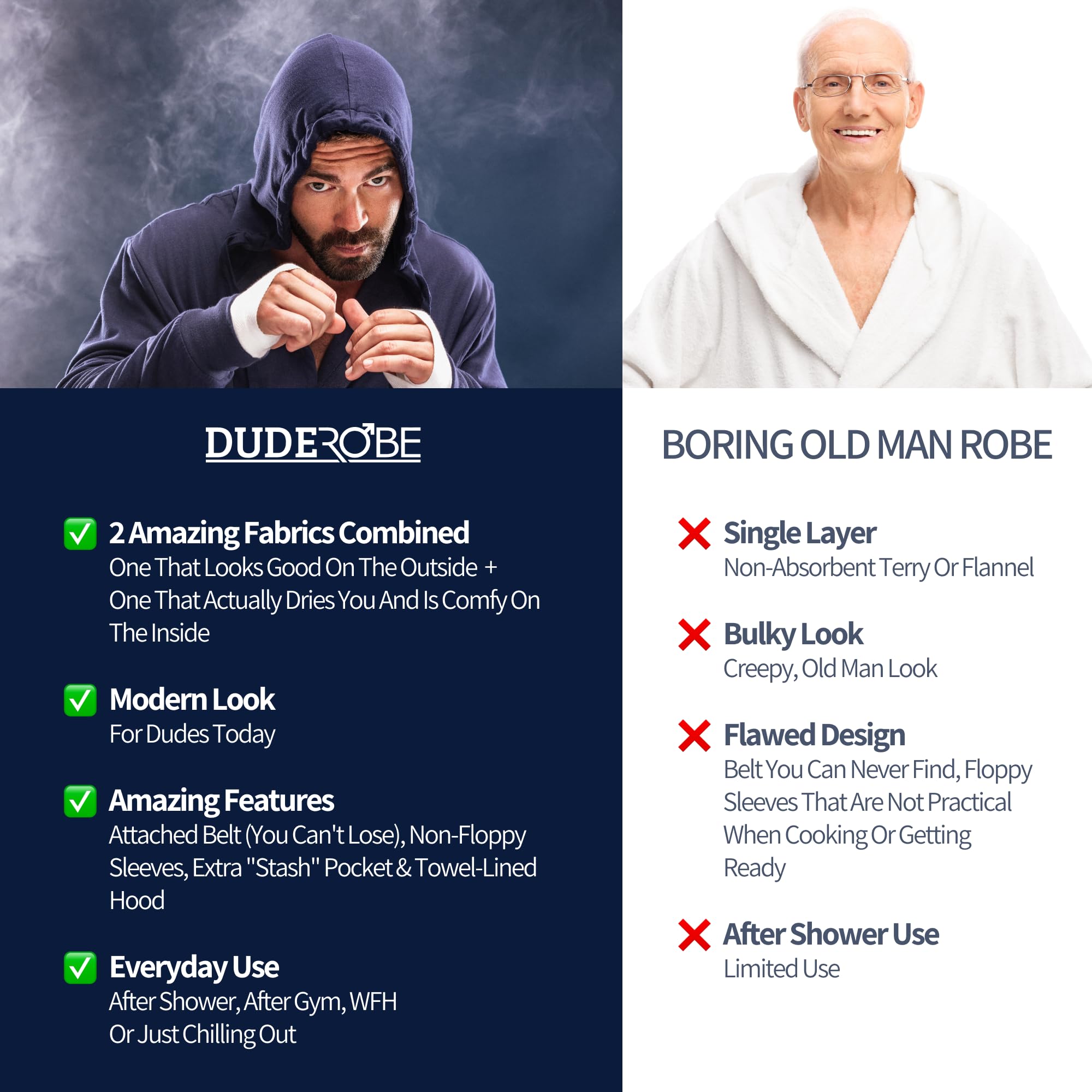 DudeRobe Men's Hooded Bathrobe with Pockets - Soft & Absorbent Cotton Robe for After Shower, Spa, Lounging at Home | Shark Tank Featured Product