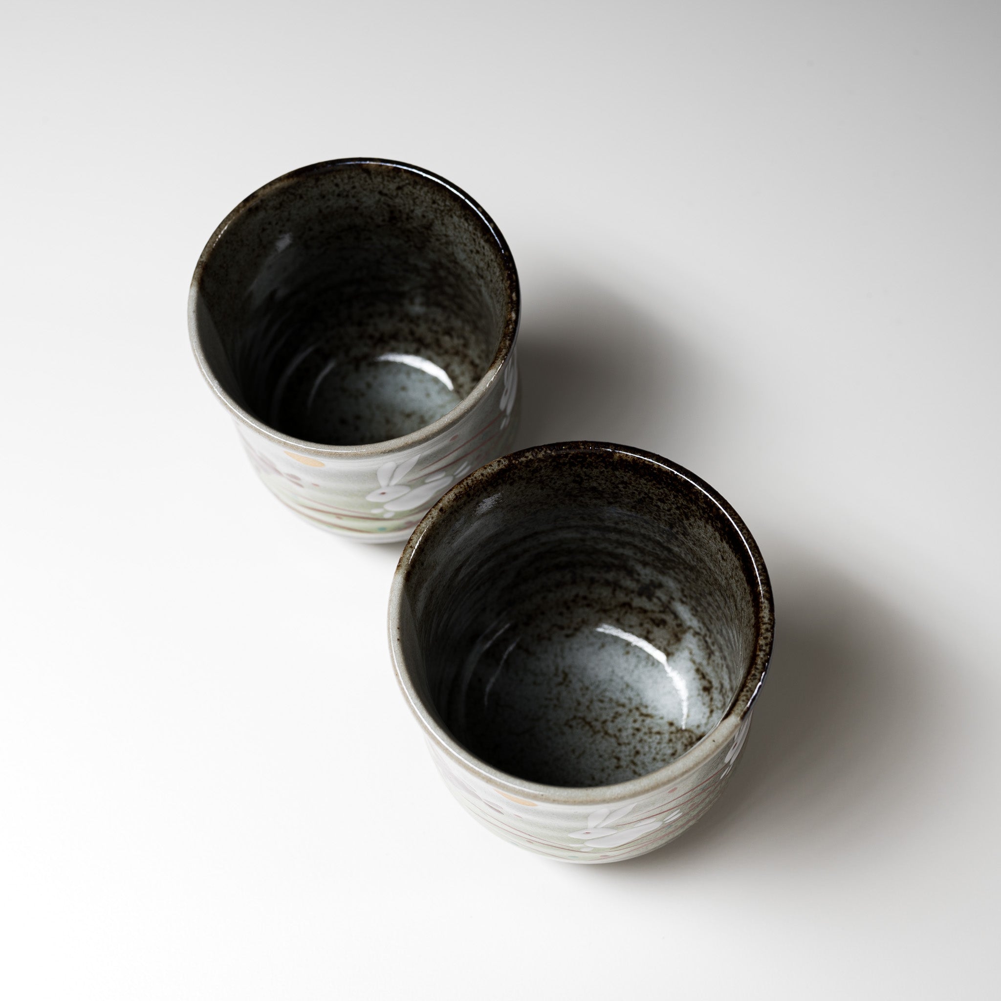 Kutani Ware Japanese Tea Cup Pair - Hand-Painted Jumping Rabbit Design | Traditional Japanese Ceramic Tea Cups for Matcha, Sencha & Daily Use