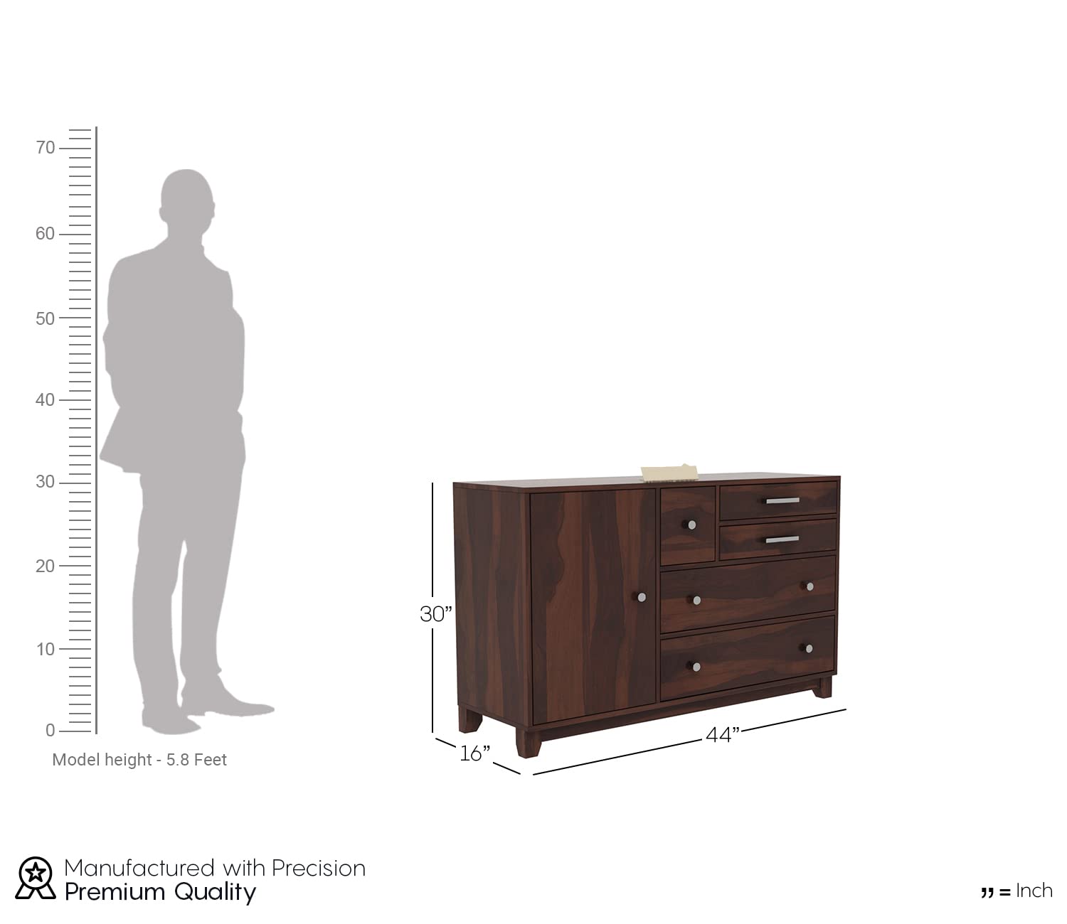 Solid Sheesham Wood Sideboard Cabinet & Chest of Drawers - 4 Drawers & 3 Shelves Storage Unit for Bedroom, Living Room, Dining Room | Multipurpose Wooden Storage Furniture for Home Organization & Display