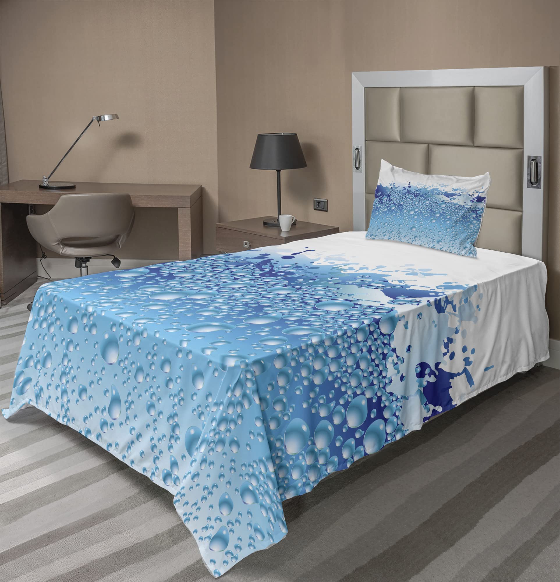 Ambesonne Modern 3-Piece Sheet Set - Aquarium Water Bubbles Splashes Art Print Bedding, Twin XL, Dark Blue & Sky Blue | Perfect for Kids' Rooms, Beach Houses & Ocean-Themed Decor