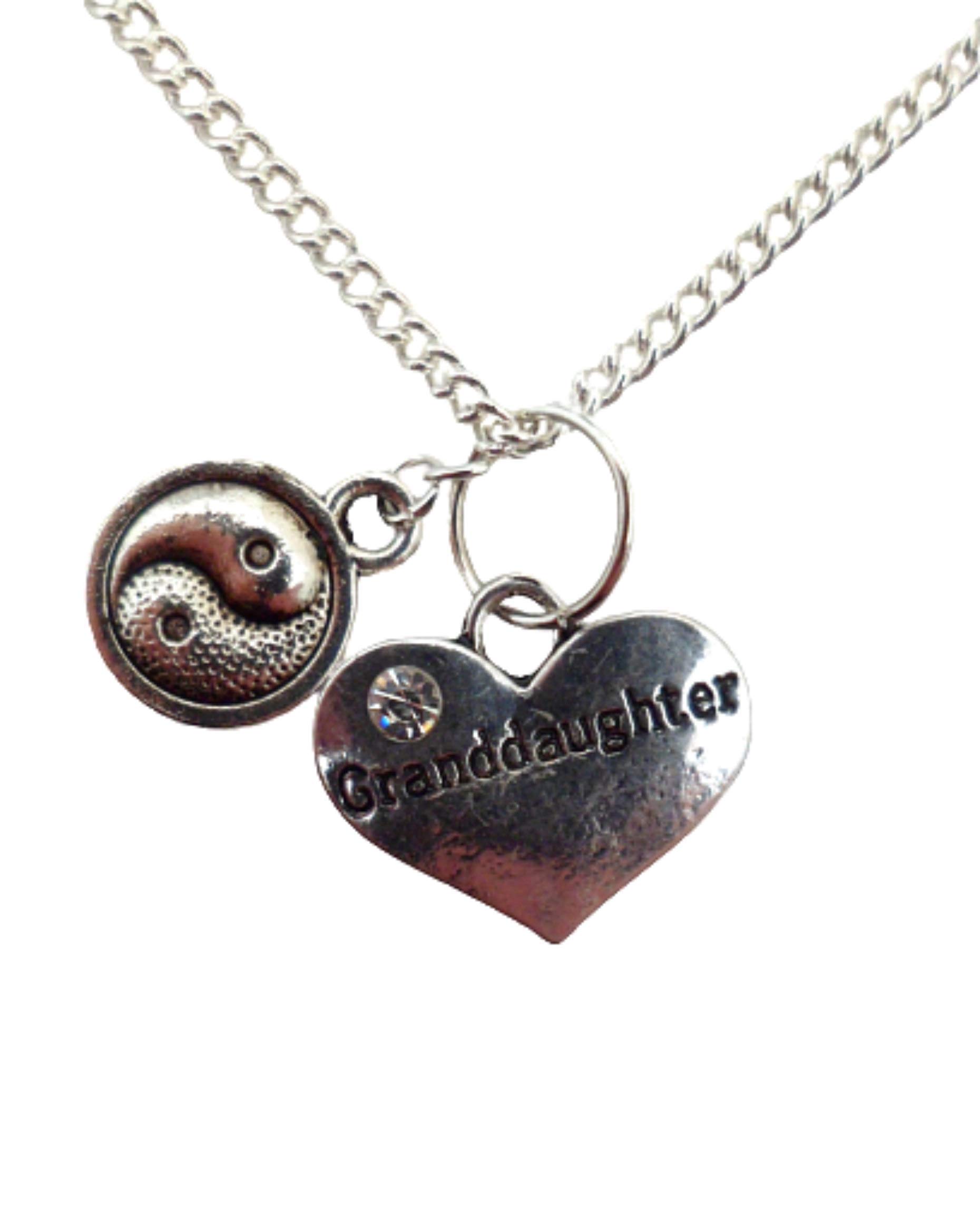 Silver Heart Necklace for Granddaughter - Yin Yang Charm Gift