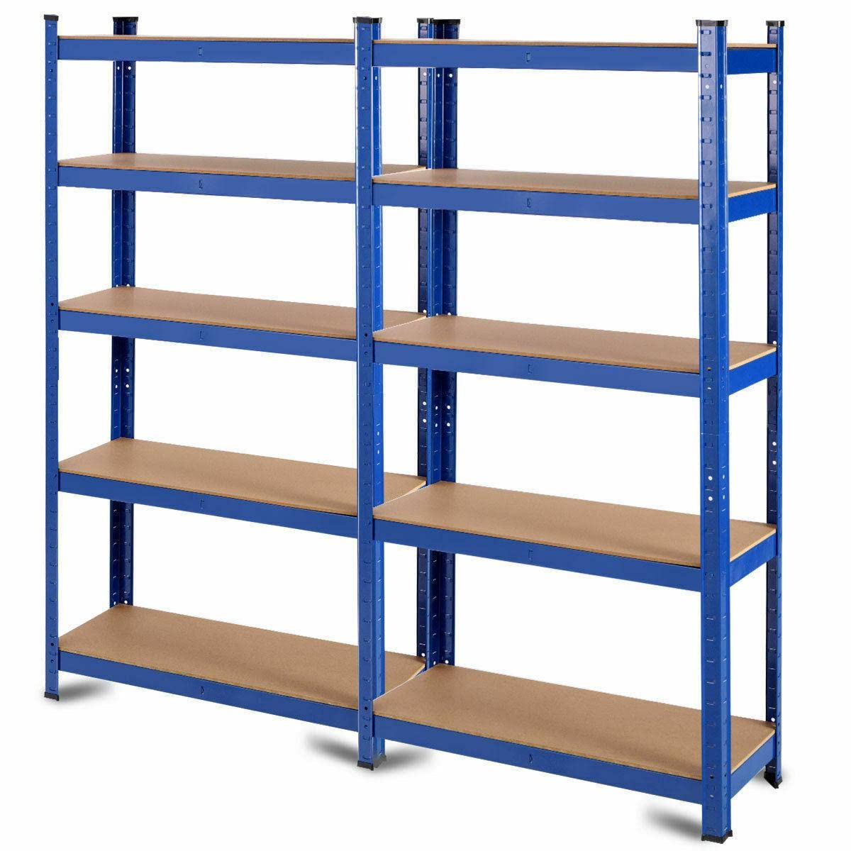 2-Piece Adjustable Heavy-Duty 5-Tier Garage Tool Shelf Storage Rack - Closet Organizer for Shoes, Tools & Home Organization - Perfect for Garage, Basement & Closet Storage Solutions