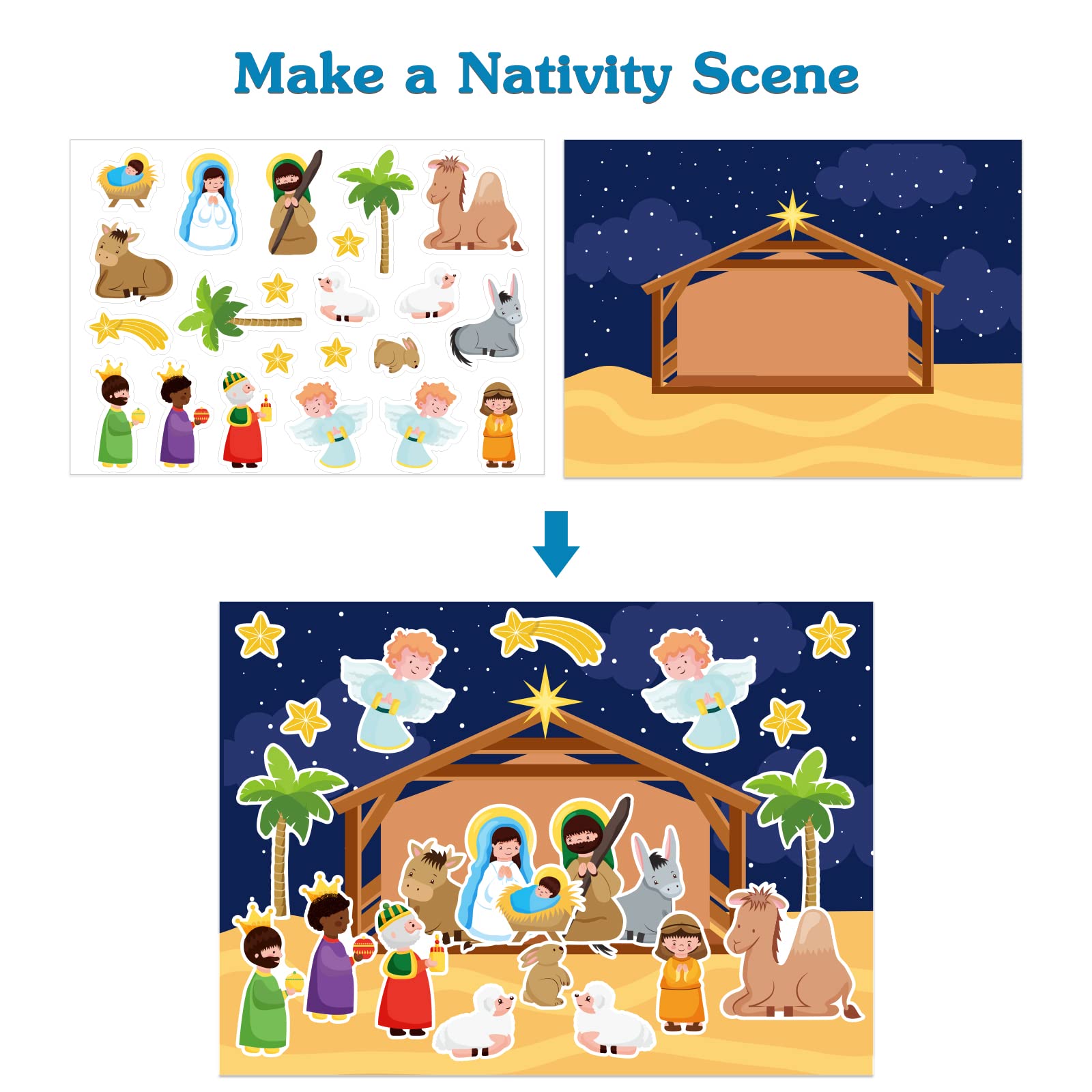 FLYAB Nativity Stickers 12 Sets - Christmas Nativity Scene Stickers for Kids, Religious Party Games, Bible School & Classroom Activities | Perfect for Christmas Decorations, Sunday School Crafts & Holiday Family Fun