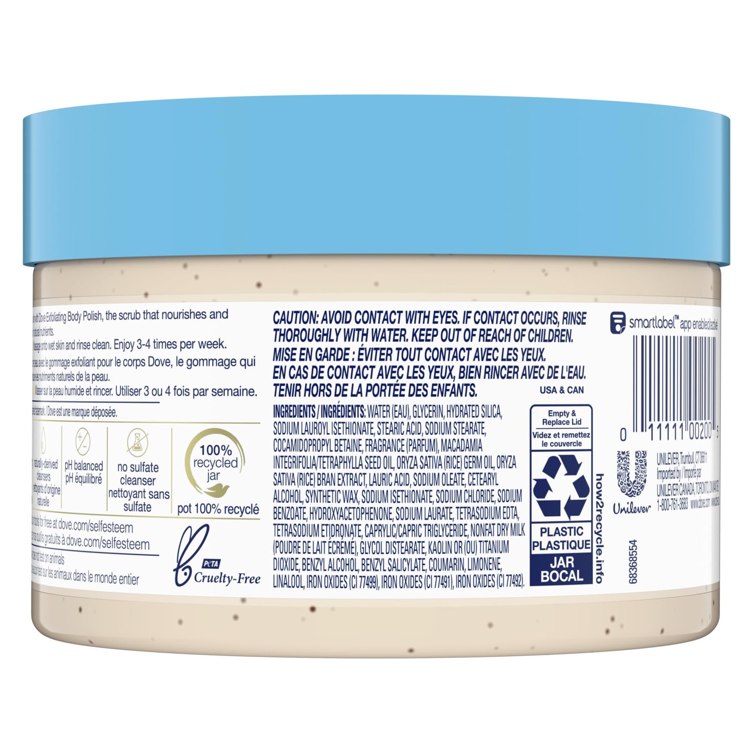 Dove Macadamia & Rice Milk Body Scrub 10.5 oz - Exfoliating & Nourishing for Visibly Smoother Skin - Perfect for Dry Skin Care & Spa Day at Home