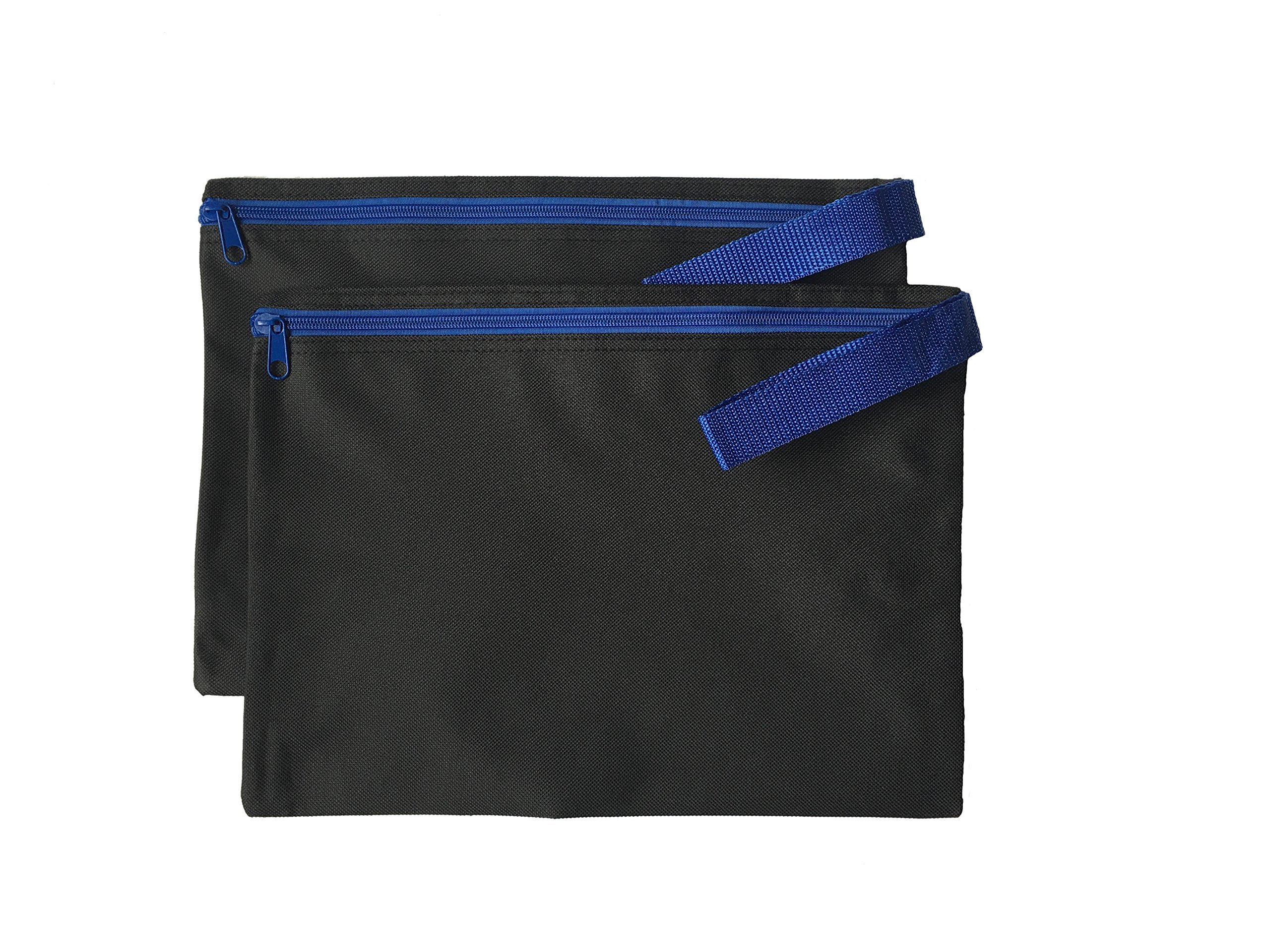 ImpecGear 12.5 x 9.5 Inch Document Zipper Cash Bags - Waterproof Poly Cloth Money Pouch with Secure Lock for Bank Deposits, Retail Cash Storage & Travel Use (Black/Royal Blue, 2-Pack)