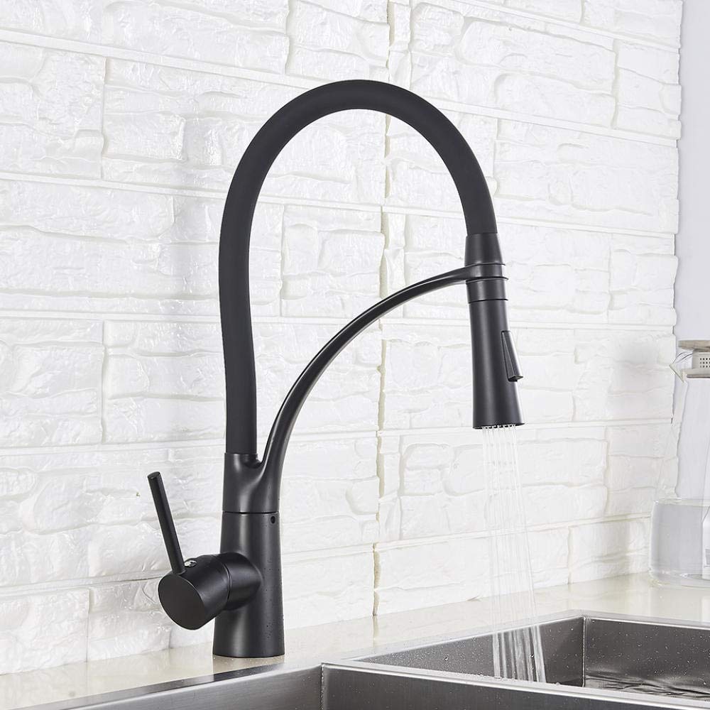 Black Pull Down Kitchen Faucet with Swivel Spout - Deck Mounted Hot & Cold Water Mixer Tap for Sink | Perfect for Modern Kitchens, Dishwashing & Food Prep