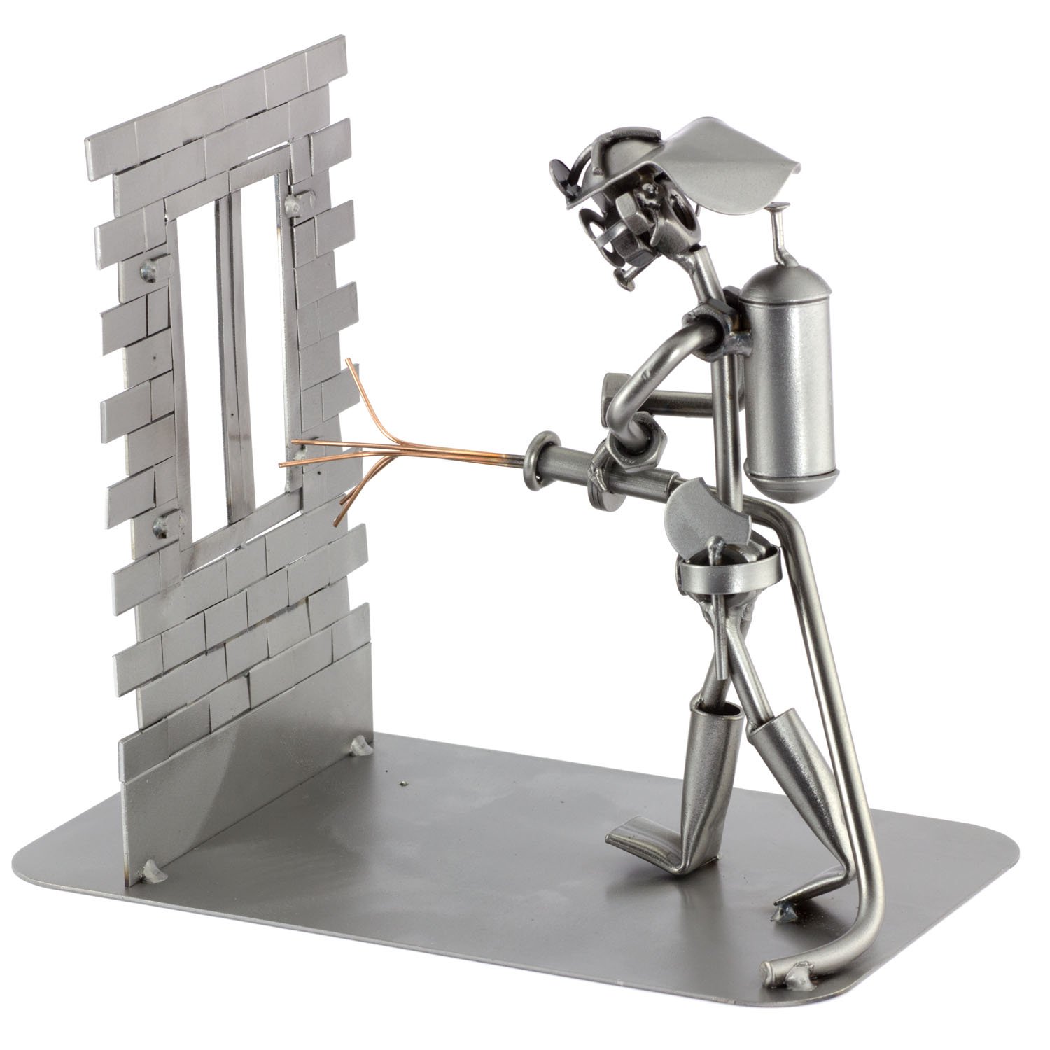 Handmade Metal Fireman Figurine Sculpture - Nuts & Bolts Design - Made in Germany - Unique Home & Office Decor for Firefighter Enthusiasts