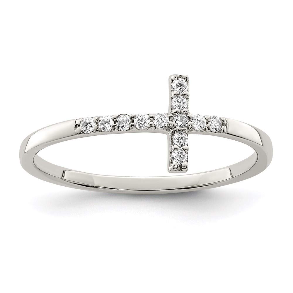 925 Sterling Silver Cubic Zirconia Sideways Cross Ring for Women - Elegant Religious Jewelry Gift for Her - Perfect for Church, Weddings & Everyday Wear