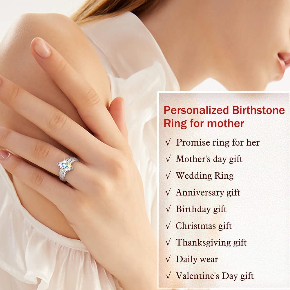 Custom Birthstone Rings for Mother Daughter - Personalized Name Jewelry for Mom, Grandma & BFF | Unique Friendship & Mothers Day Gifts | Perfect for Anniversaries, Birthdays & Special Occasions