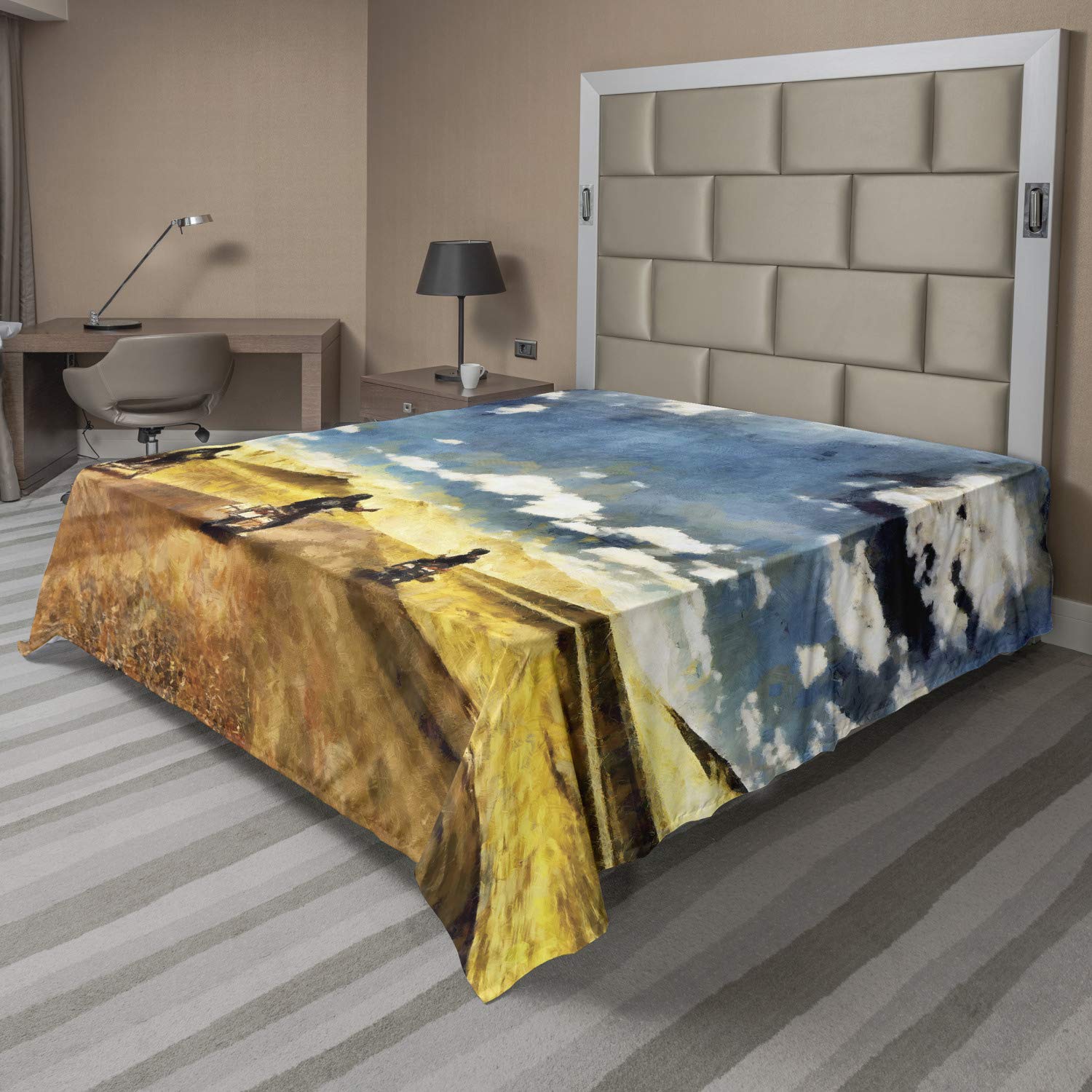 Ambesonne Country Flat Sheet - Full Size Motorcycle Adventure Artwork, Soft & Comfortable Decorative Bedding - Perfect for Guest Rooms, Dorm Decor & Biker Enthusiast Gifts (Multicolor)