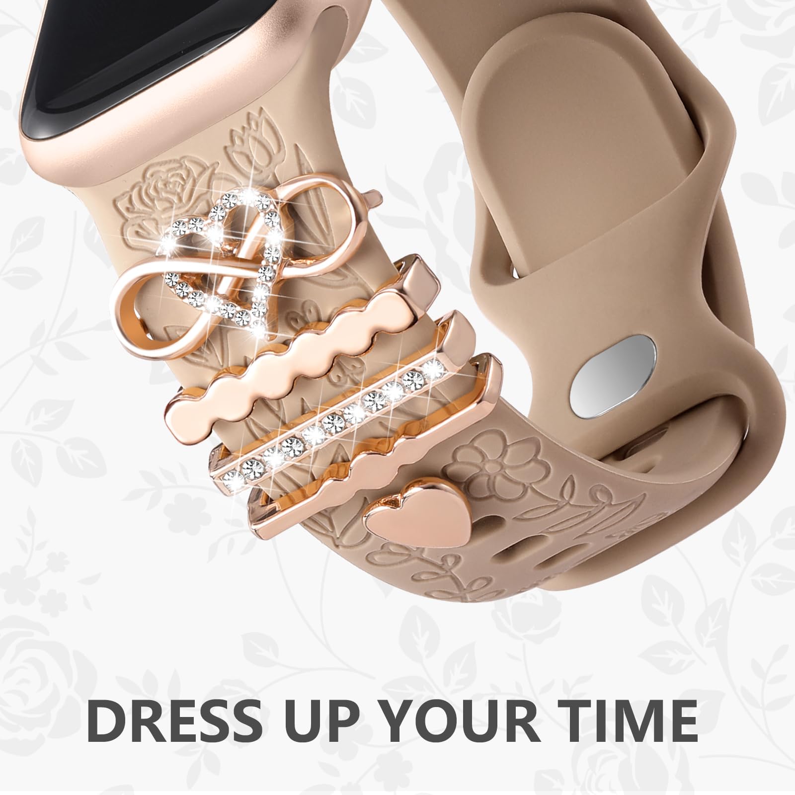 DaQin Floral Engraved Silicone Band Compatible with Apple Watch 38mm 40mm 41mm 42mm 44mm 45mm - Women's Decorative Strap for Series SE/1/2/3/4/5/6/7/8/9 - Perfect for Workouts, Office Wear & Everyday Fashion Accessory