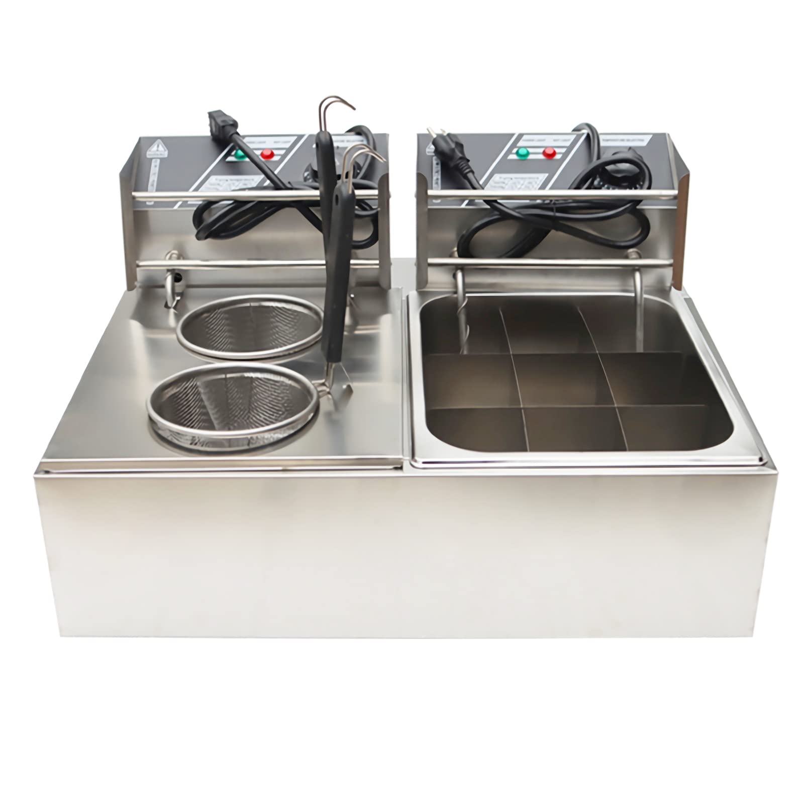 2-in-1 Commercial Electric Pasta Cooker - Dual Basket Noodle & Dumpling Steamer for Fast Food Restaurants | Perfect for Quick Snack Preparation in Cafes, Food Trucks & Catering Businesses