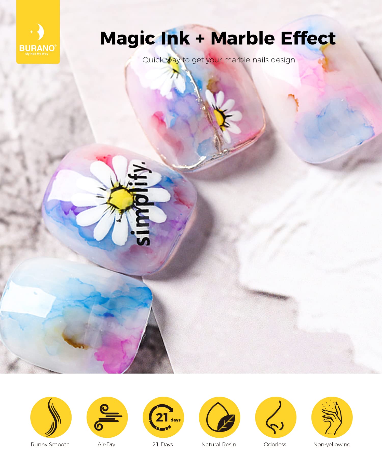 BURANO Marble Nail Gel Polish - Blooming Gel for DIY Nail Art, Marble Tints Nail Polish for Home & Salon Use (Blue 01) | Perfect for Manicures, Pedicures & Professional Nail Designs