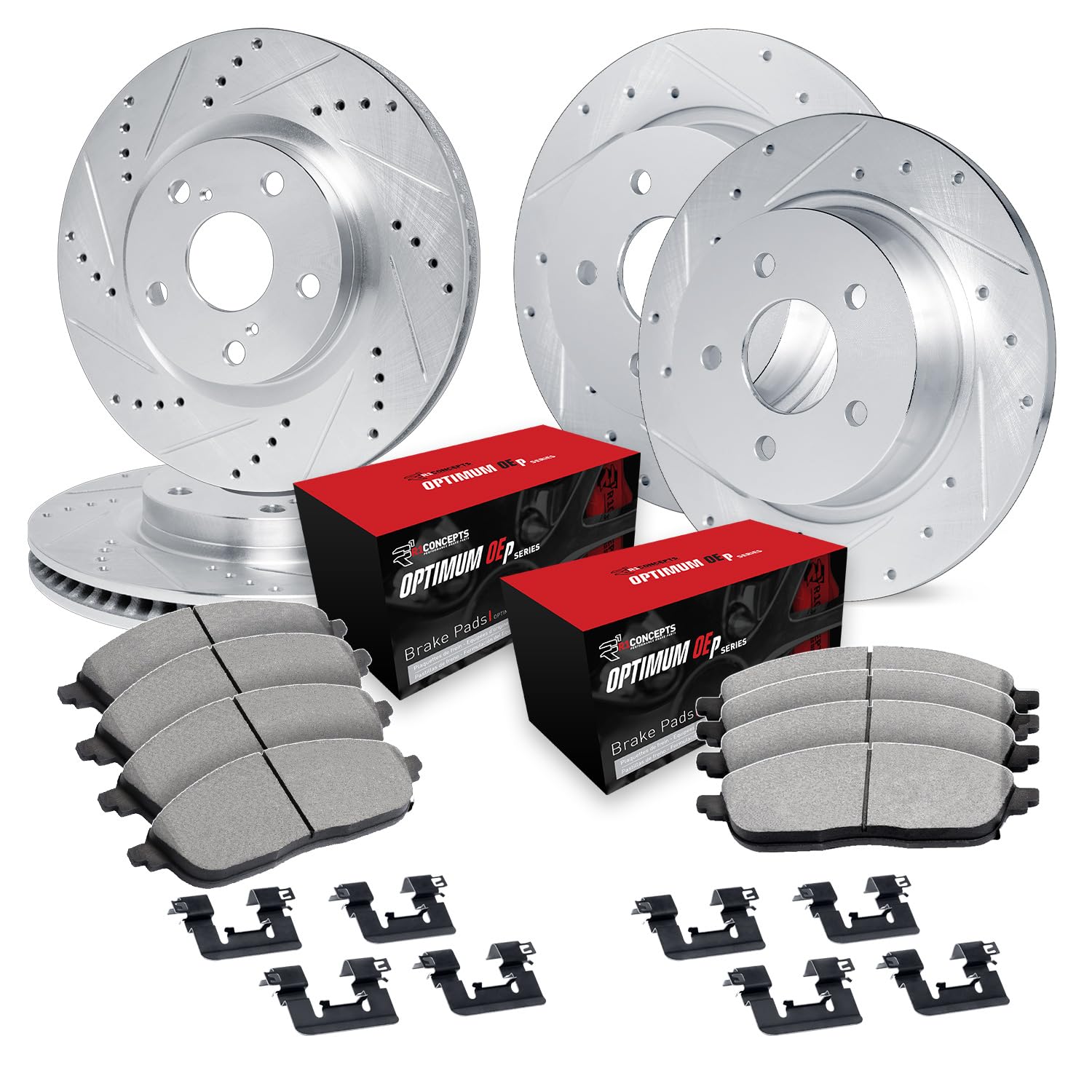 R1 Concepts Premium Front & Rear Brake Pads and Rotors Kit - CEC.56007.44 | OE Performance Brake System with Hardware | Perfect for Daily Driving, City Commuting & Highway Safety