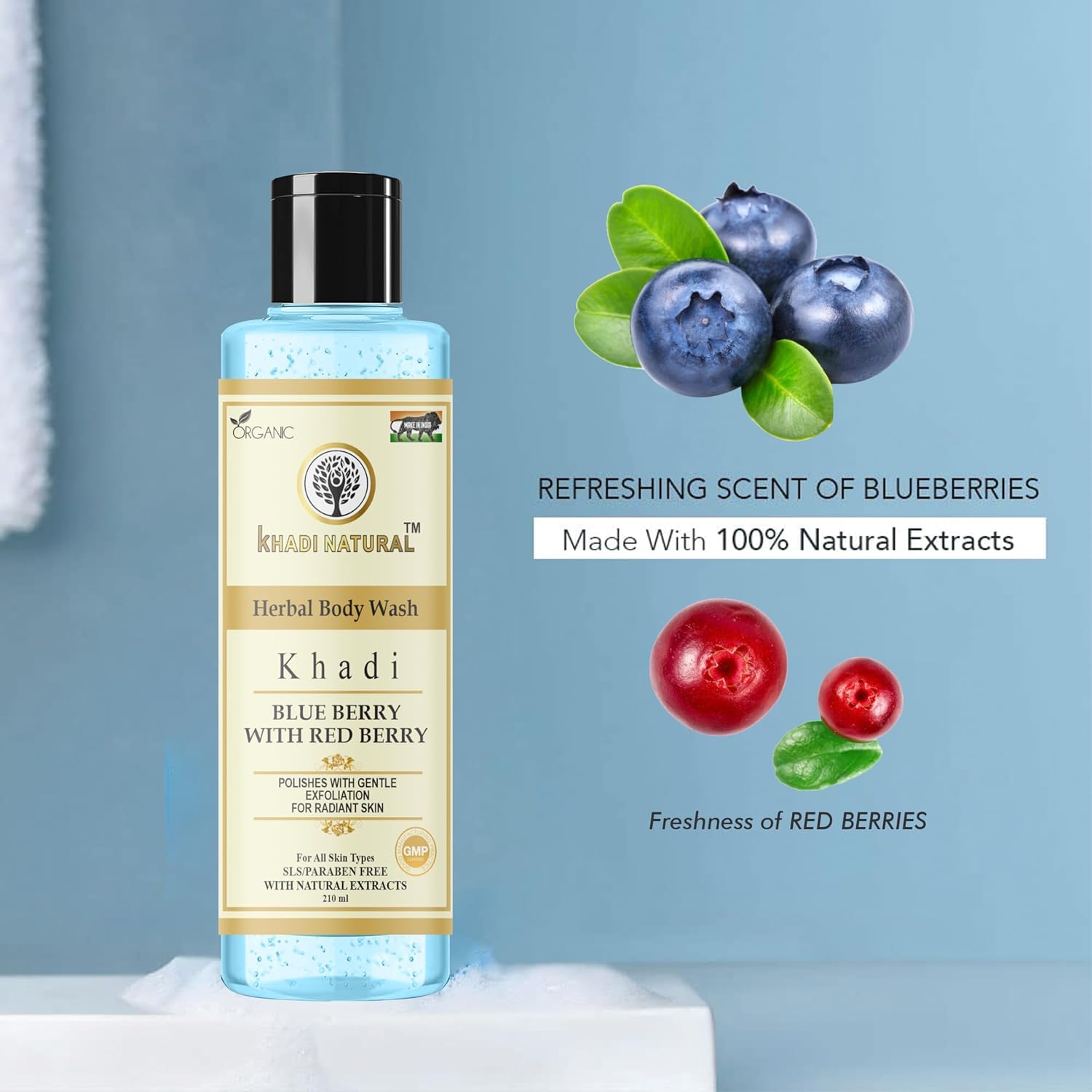 Khad.i Natural Blueberry Body Wash 210ml - Hydrating & Refreshing Shower Gel for Men & Women - Perfect for Daily Skincare & Relaxing Bath Time