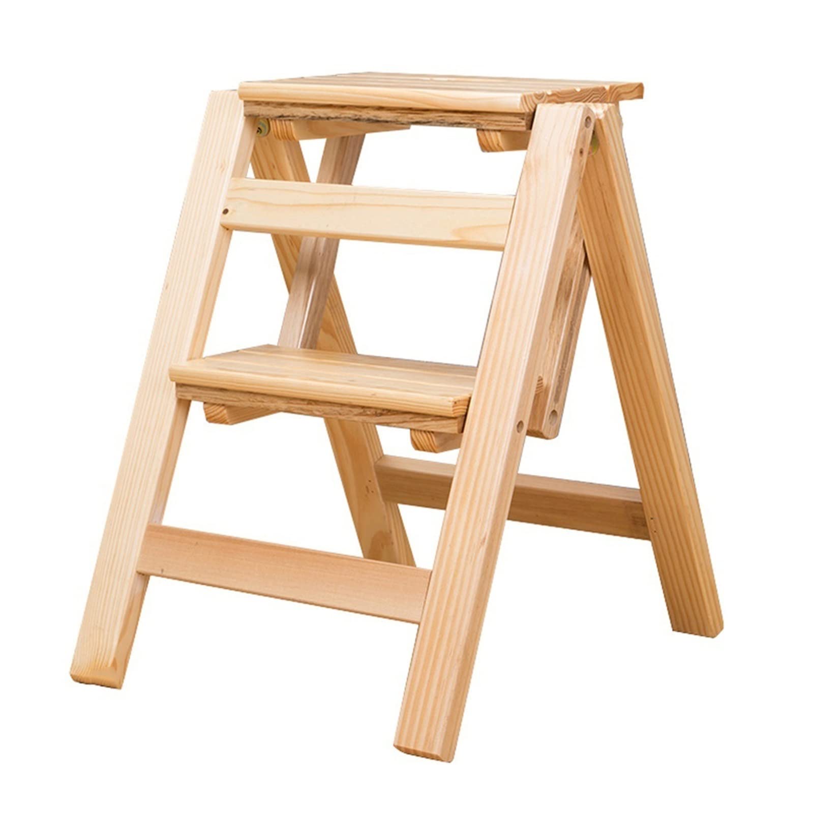 2-Step Folding Wooden Step Stool for Home - Multifunctional Ladder Chair for Kitchen, Bathroom, Library & Shelf Access - Compact Space-Saving Design