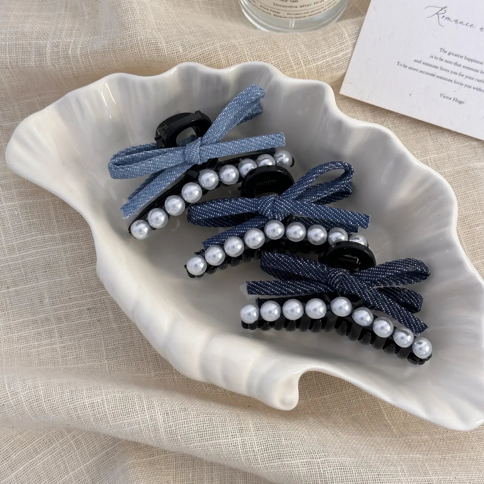 Trendy Vintage Pearl Hair Claw Clips for Women & Girls - Korean Kpop Fashion Accessories with Bow & Ribbon Design    Perfect for Everyday Use, Parties, Weddings, and Korean-Inspired Hairstyles - Must-Have Hair Clips for Women & Teens