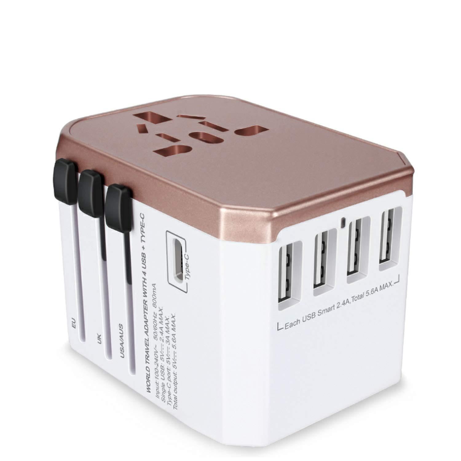 Universal Travel Adapter with 4 USB Ports - Worldwide All-in-One Power Plug Converter for UK/EU/AU/US & 150+ Countries - Compatible with iPhone, Android Phones, Laptop & Tablet - Perfect for International Travel, Business Trips & Study Abroad