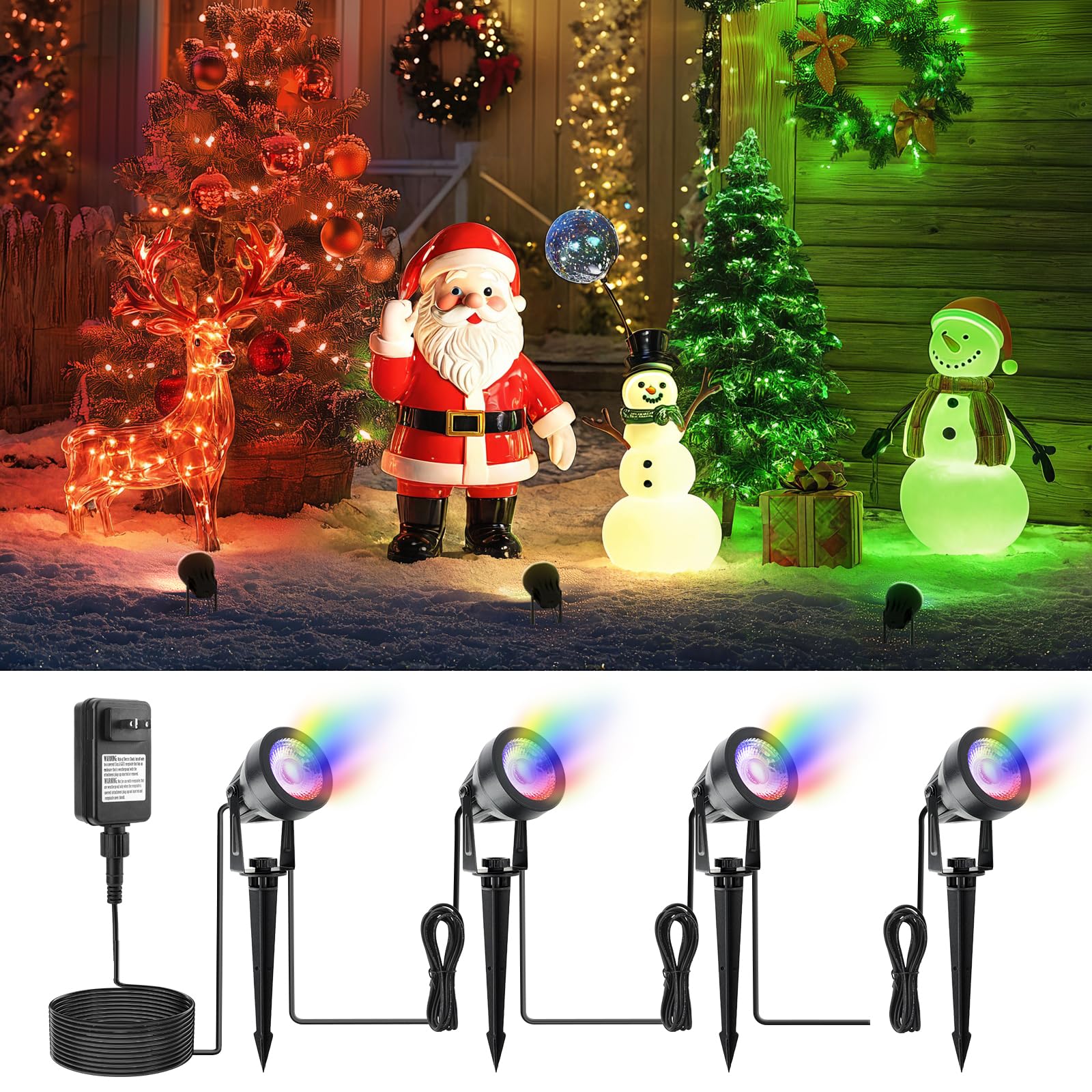 APONUO 4-Pack RGB Color Changing Christmas Spotlight Outdoor Lights with Remote - Low Voltage Landscape Lighting, IP67 Waterproof for Garden, Pathway, Yard & Tree Decor - Perfect for Holiday Displays, Patio Lighting & Festive Outdoor Decorations