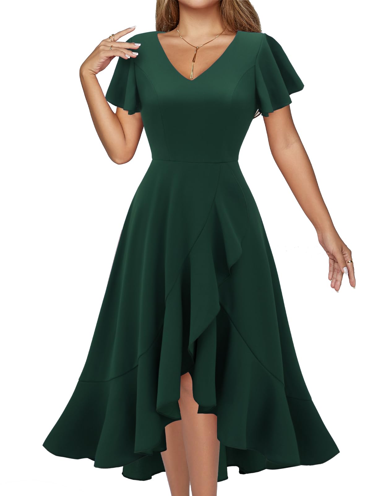 DRESSTELLS Women's Cocktail Dresses 2025 | Formal Wedding Guest Dress with Ruffle Details | V-Neck Vintage Evening Gown for Prom, Party & Special Occasions