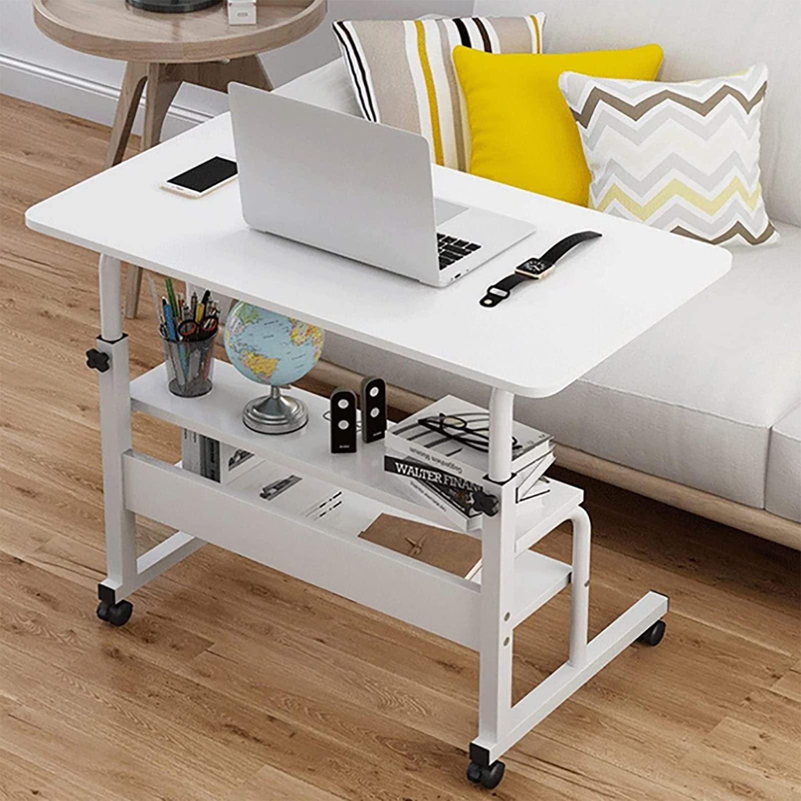 PEAMAN Adjustable Over-Bed Table with Wheels - Mobile Laptop Desk for Home Office, Hospital & Bedroom - 4 Lockable Casters, Height Adjustable (80x40x90cm, Color F) - Perfect for Working, Eating, Reading in Bed or Recovering Patients
